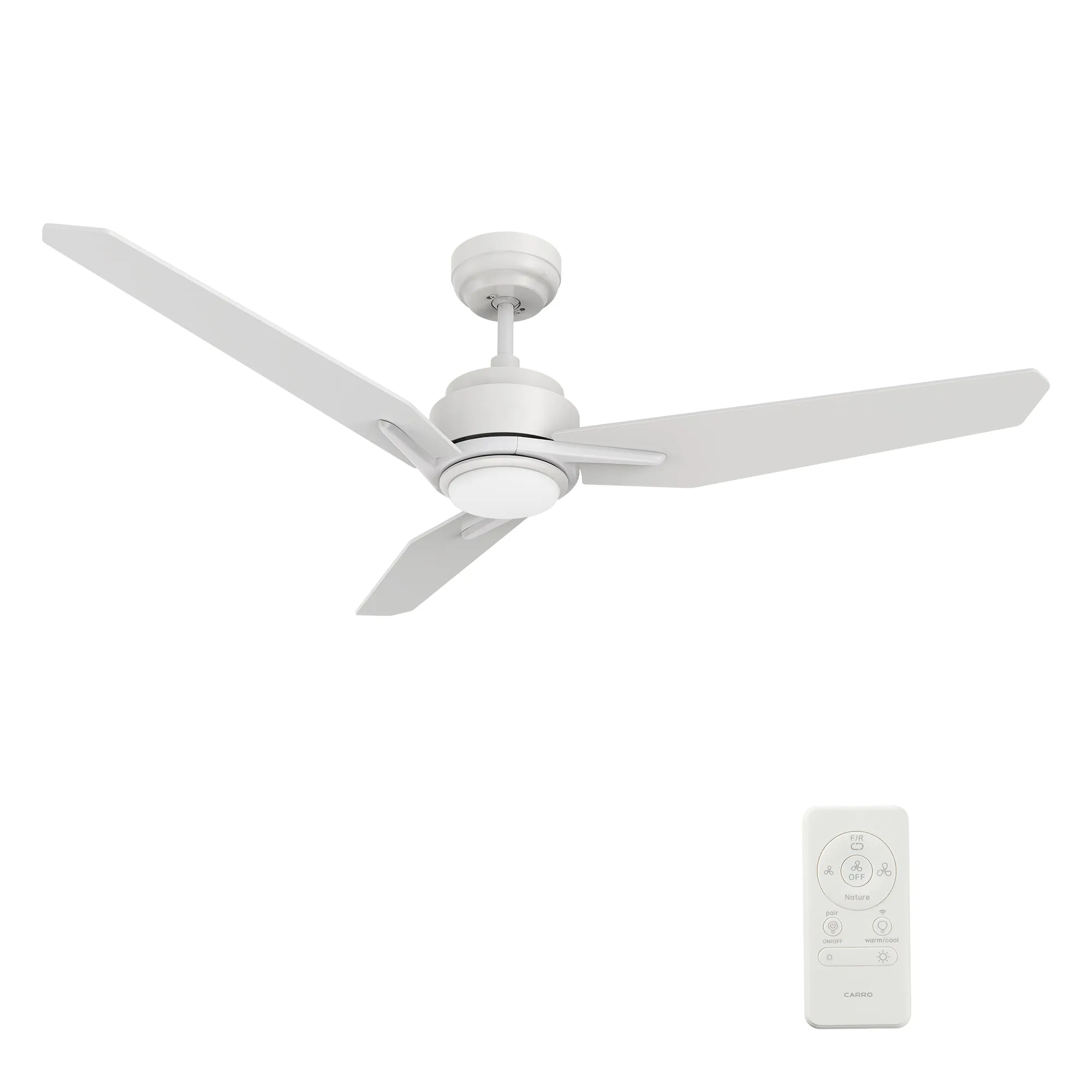 CALEN 52 inch 3-Blade Smart Ceiling Fan with LED Light Kit & Remote Control- White/White