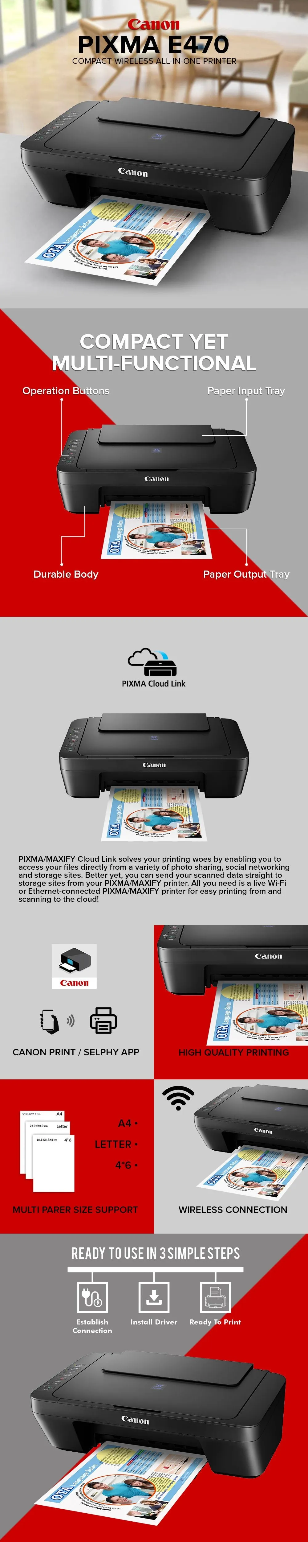 Canon Pixma E470 Compact Wireless All-In-One Printer