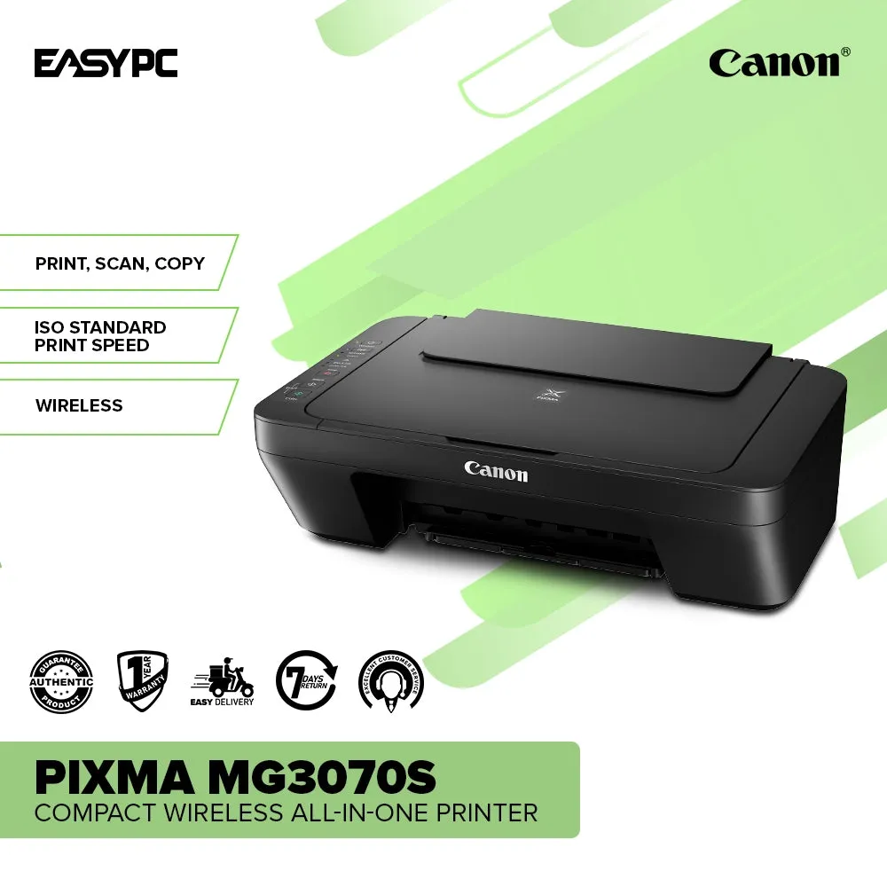 Canon Pixma MG3070S Compact Wireless All-In-One Printer Print , Scan , Copy