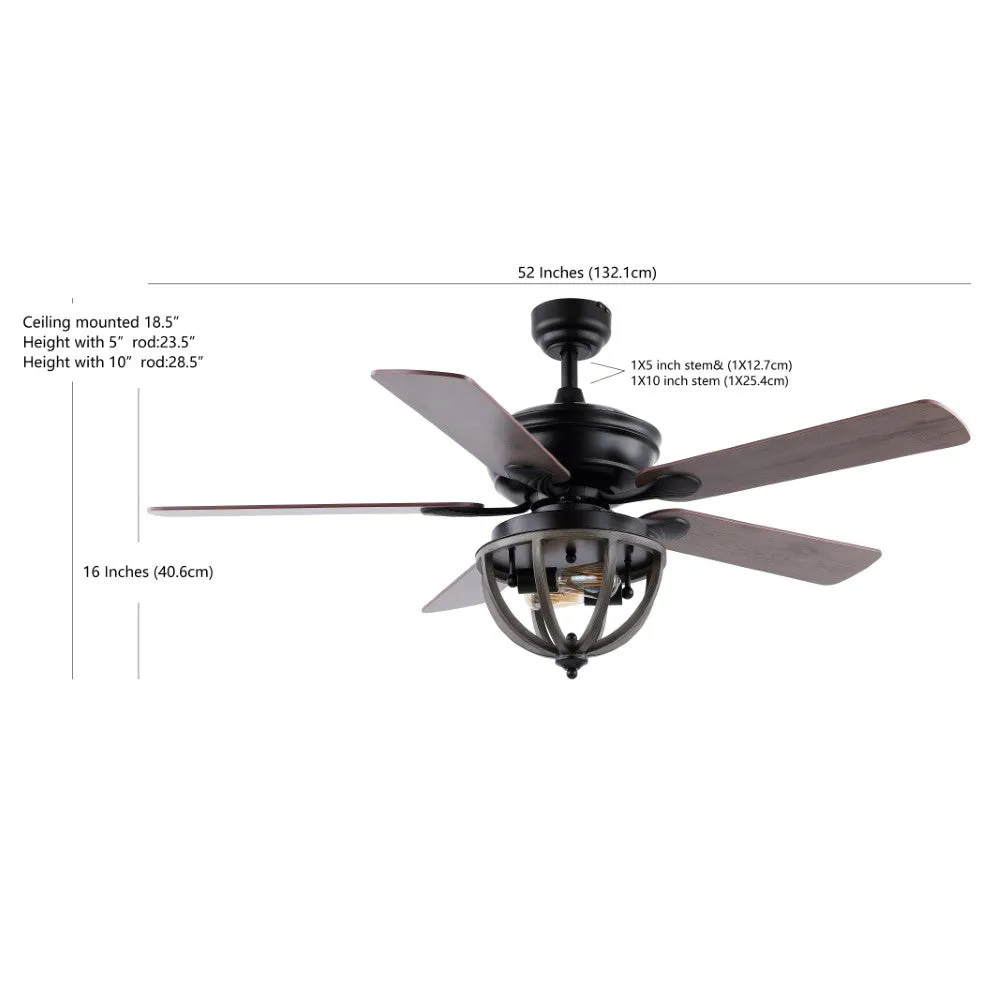 Collins 52" Farmhouse Industrial Iron Dome Shade LED Ceiling Fan With Remote