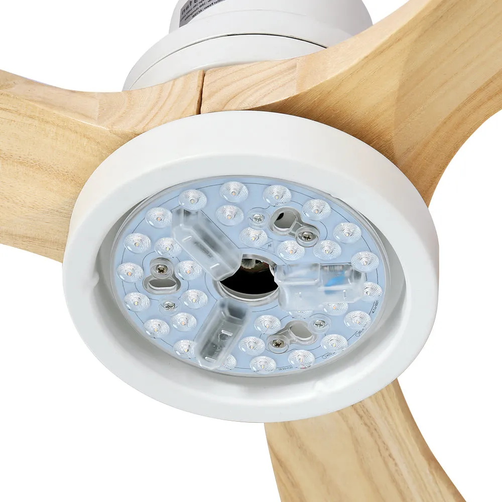 Devanti 52'' Ceiling Fan AC Motor LED Light Remote - Light Wood