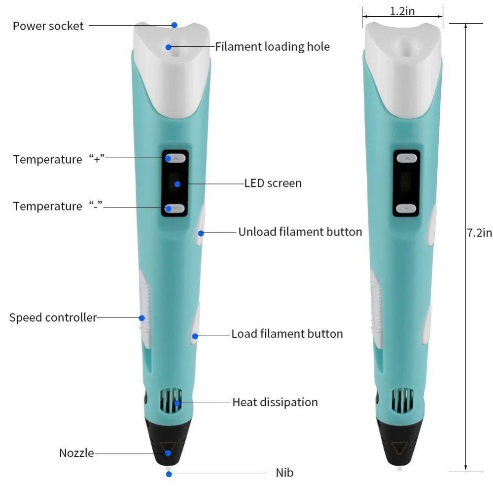 Dikale 3D Pen LED Screen DIY 3D Printing Pen PLA Filament Creative Toy Gift For Kids Design Drawing 3D Printer Pen Drawing Stift