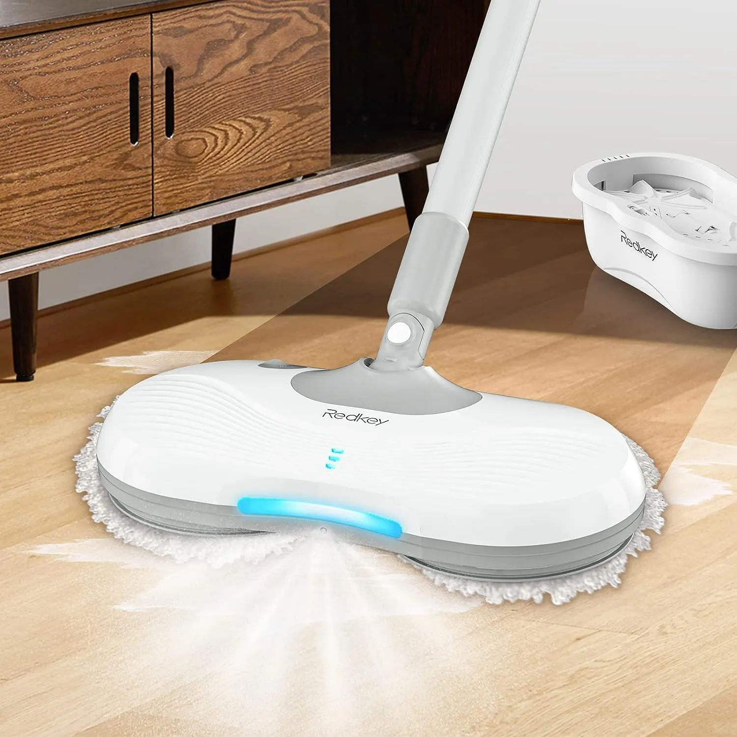 Electric Spin Mop with Bucket - Cordless Electric Mop with LED Headlight and Water Spray