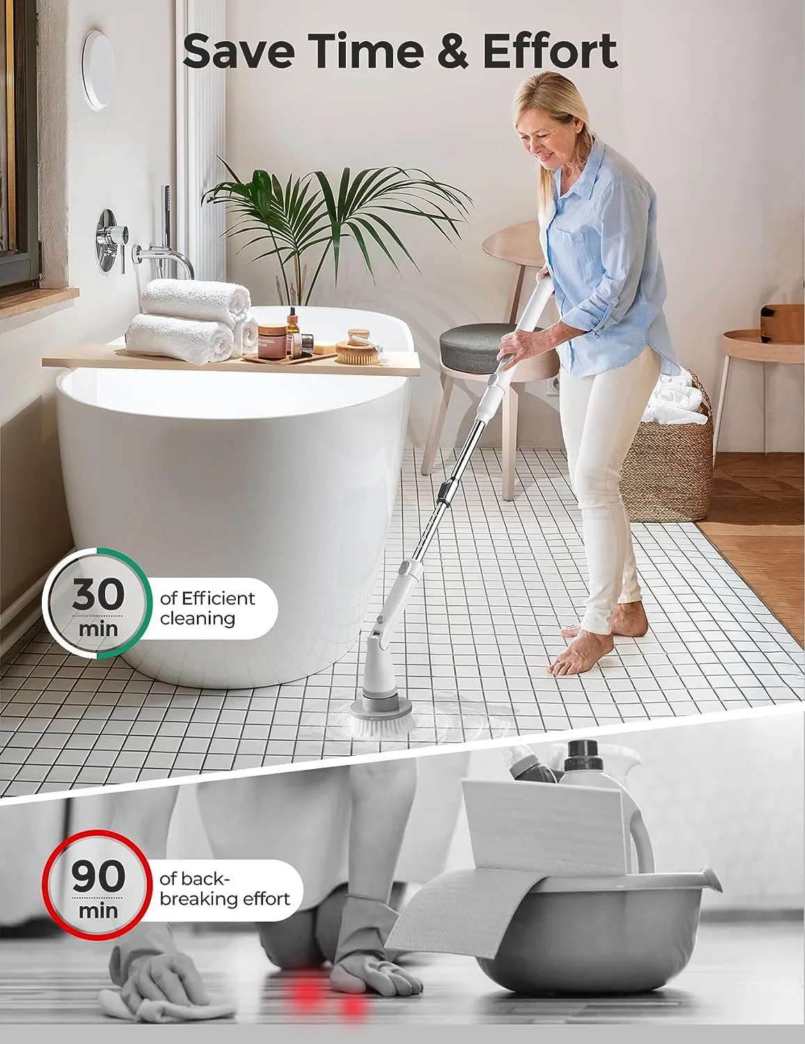 Electric Spin Scrubber Kh8 Pro,1.5H Bathroom Scrubber Dual Speed-HM742