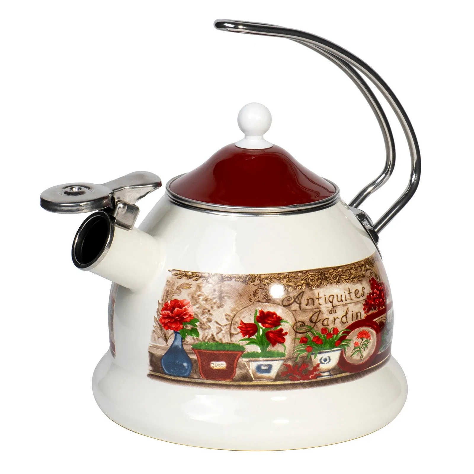 Enamel on Steel Stove Top Whistling Teapot Kettle - Retro Classic Design - 2.3 Quarts