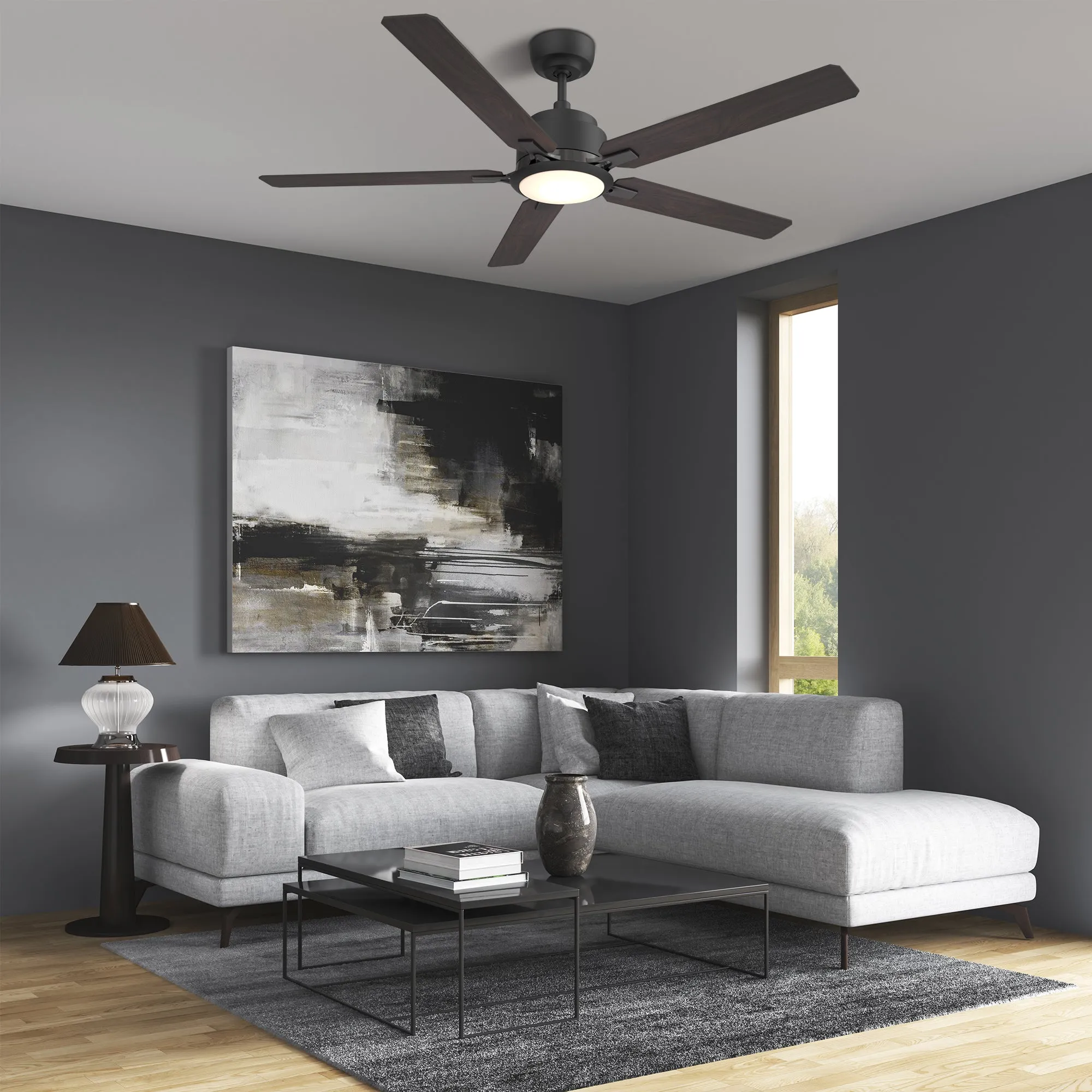 ESPEAR 52 inch 5-Blade Smart Ceiling Fan with LED Light Kit & Remote - Black/Dark & Light Wood (Reversible Blades)