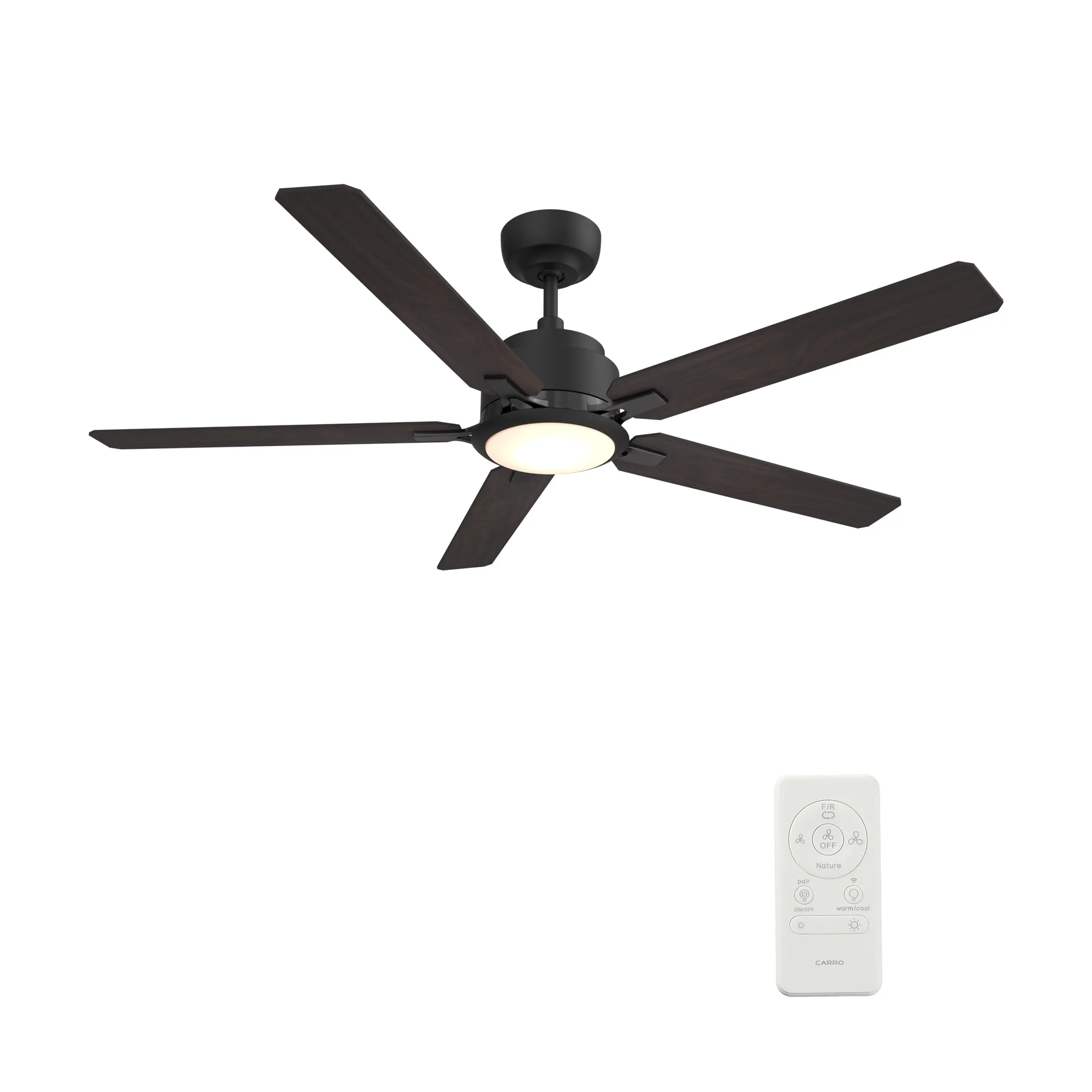 ESPEAR 52 inch 5-Blade Smart Ceiling Fan with LED Light Kit & Remote - Black/Dark & Light Wood (Reversible Blades)