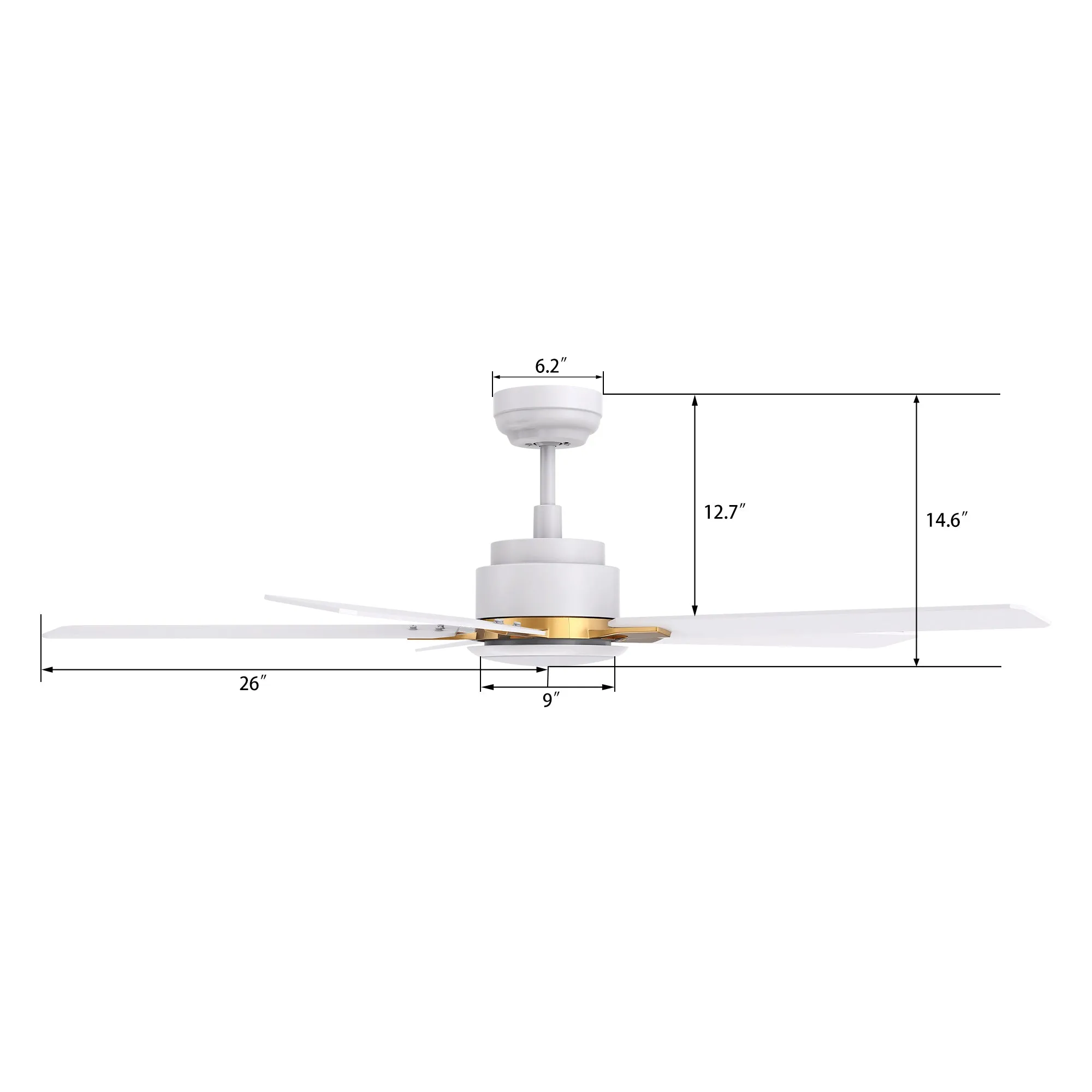 ESPEAR 52 inch 5-Blade Smart Ceiling Fan with LED Light Kit & Remote - White/White (Gold Detail)