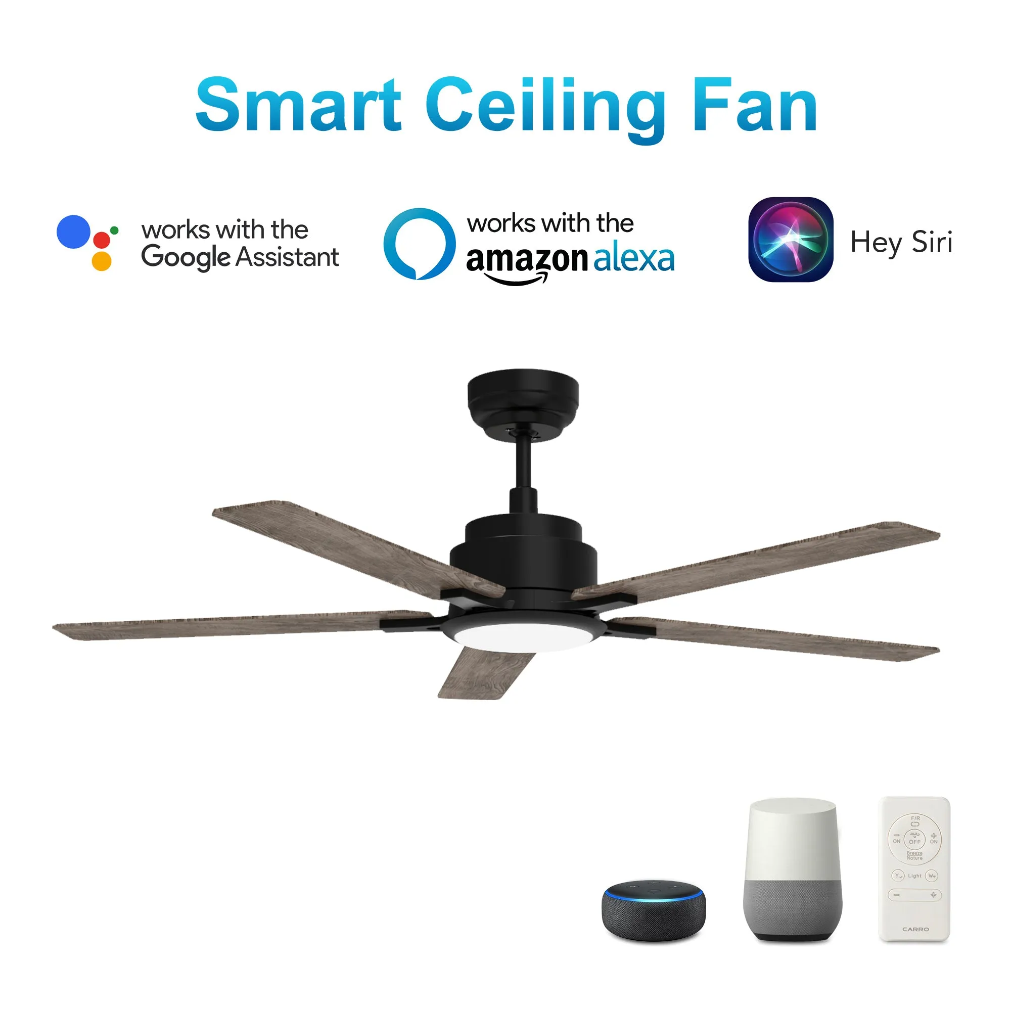 ESPEAR 56 inch 5-Blade Smart Ceiling Fan with LED Light Kit & Remote - Black/Wood Grain Pattern (Reversible Blades)