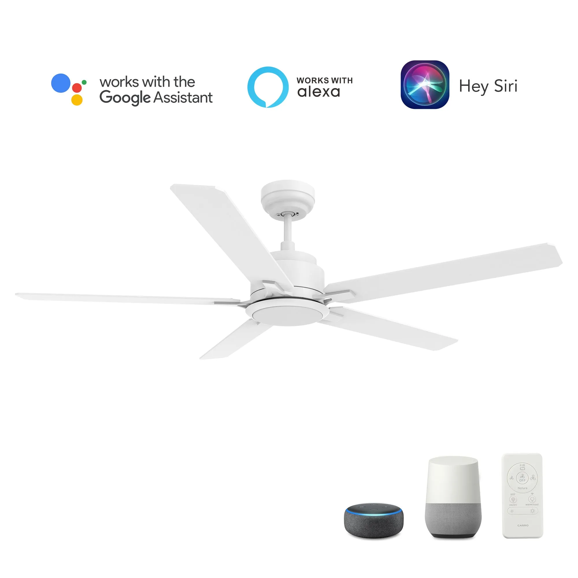 ESPEAR 60 inch 5-Blade Smart Ceiling Fan with LED Light Kit & Remote - White/White