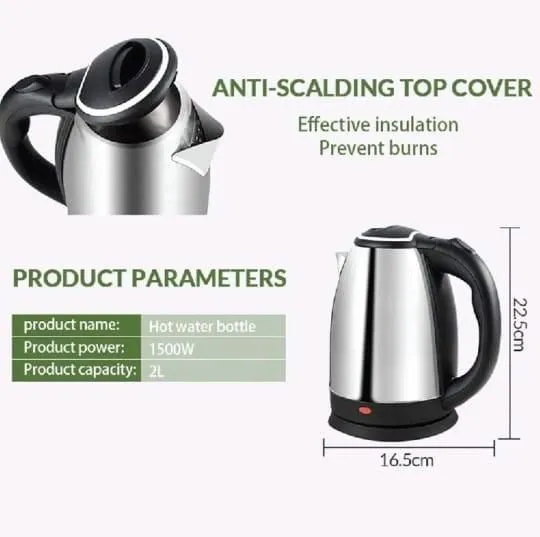 Export Quality 2L Electric Kettle Stainless Steel 220V Electric Water Kettles 1500W Power 360 Degree Rotating Base Kettle