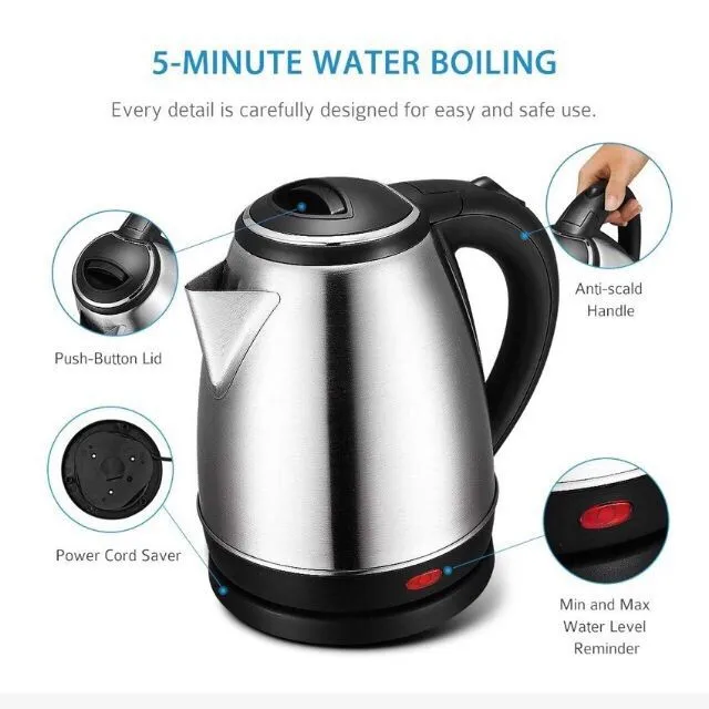 Export Quality 2L Electric Kettle Stainless Steel 220V Electric Water Kettles 1500W Power 360 Degree Rotating Base Kettle