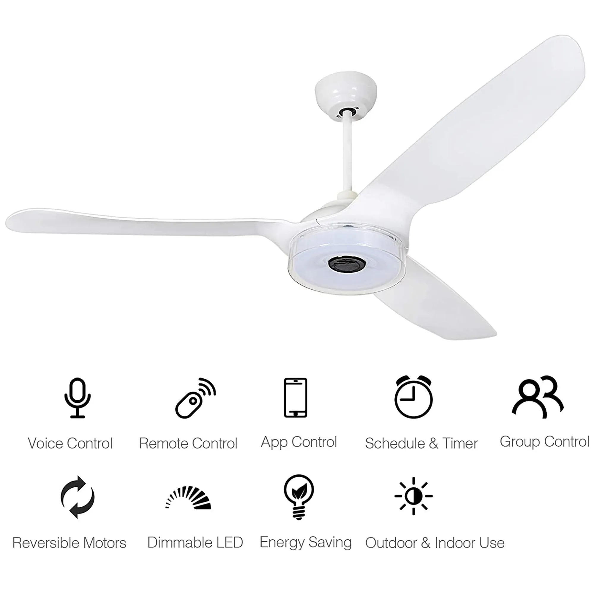 FLETCHER 60 inch 3-Blade Smart Ceiling Fan with LED Light Kit & Remote - White/White