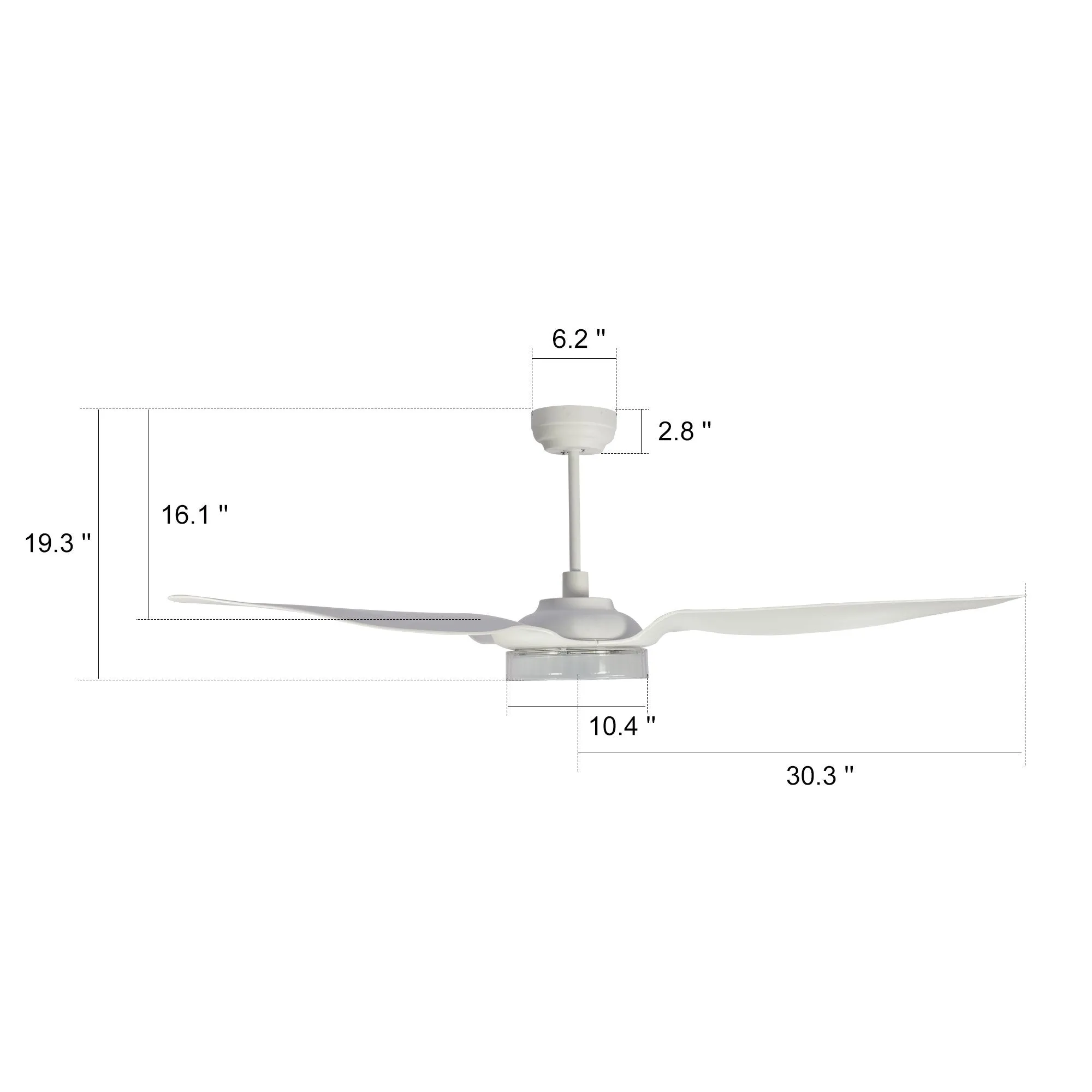 FLETCHER 60 inch 3-Blade Smart Ceiling Fan with LED Light Kit & Remote - White/White