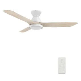 GARRICK 52 inch 3-Blade Flush Mount Smart Ceiling Fan with LED Light Kit & Remote- White/White Oak