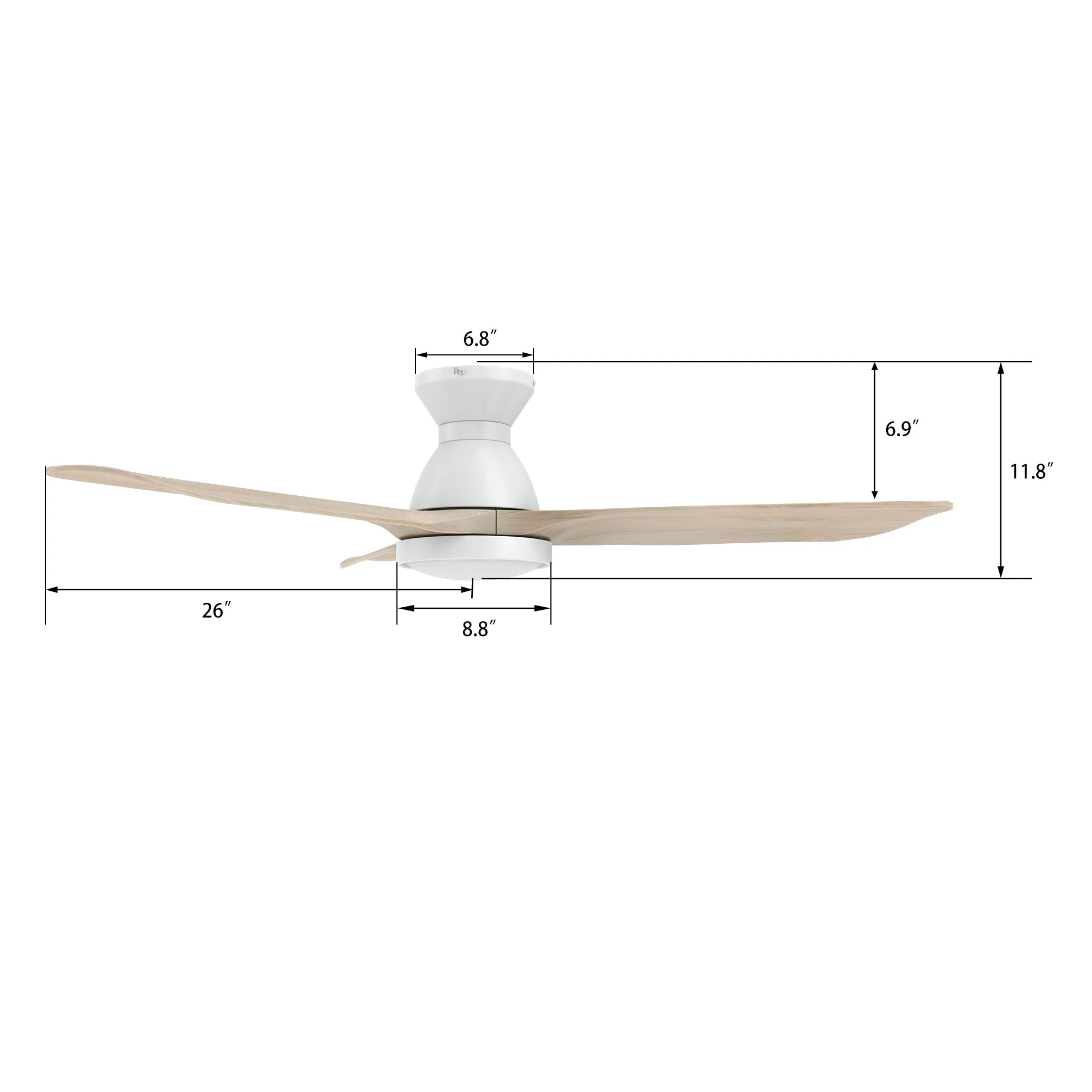 GARRICK 52 inch 3-Blade Flush Mount Smart Ceiling Fan with LED Light Kit & Remote- White/White Oak