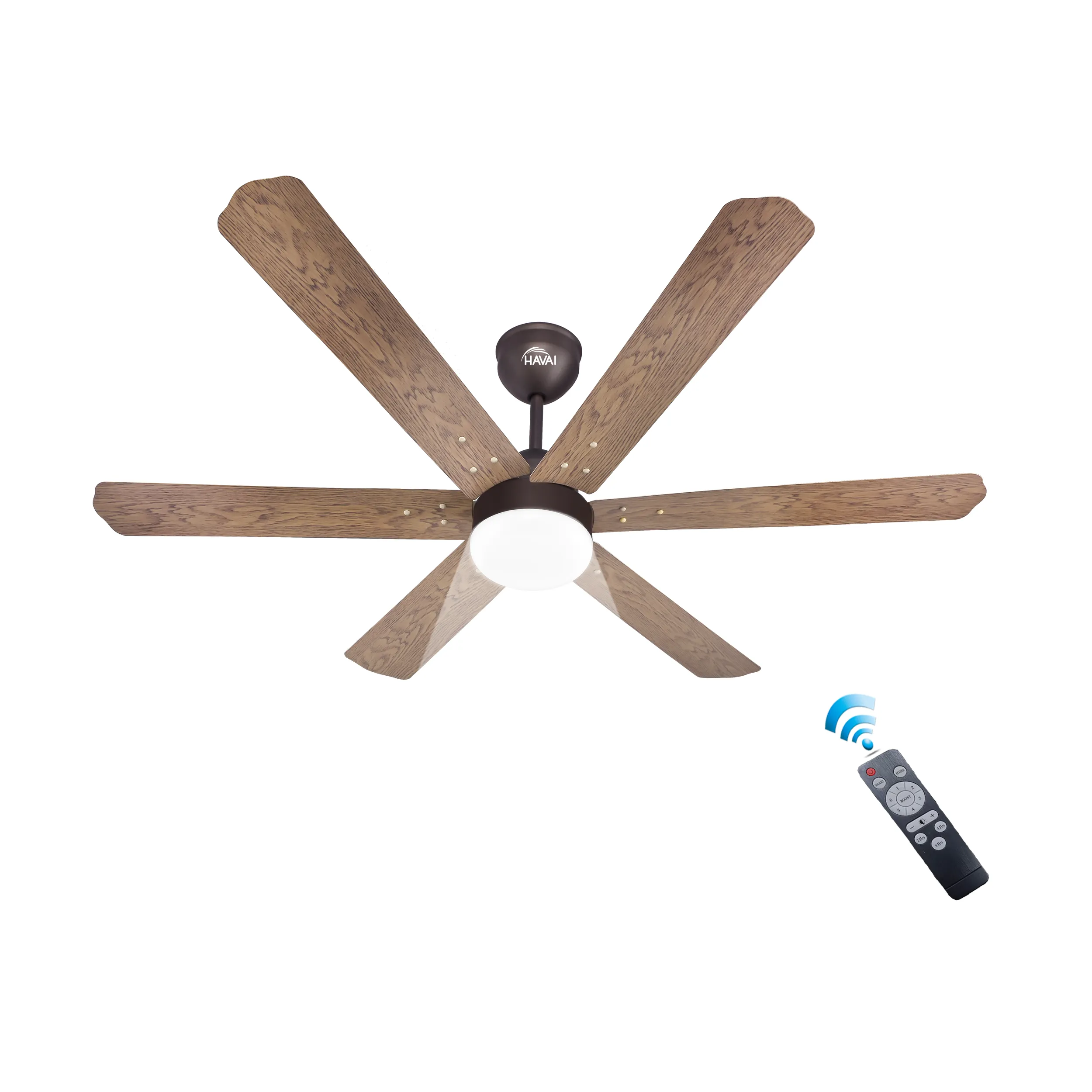 HAVAI Pristine Wooden Range BLDC Ceiling Fan - 6 Blades - 35W, Ashwood 1200mm Blade with Remote (WHITE 9W LED)…