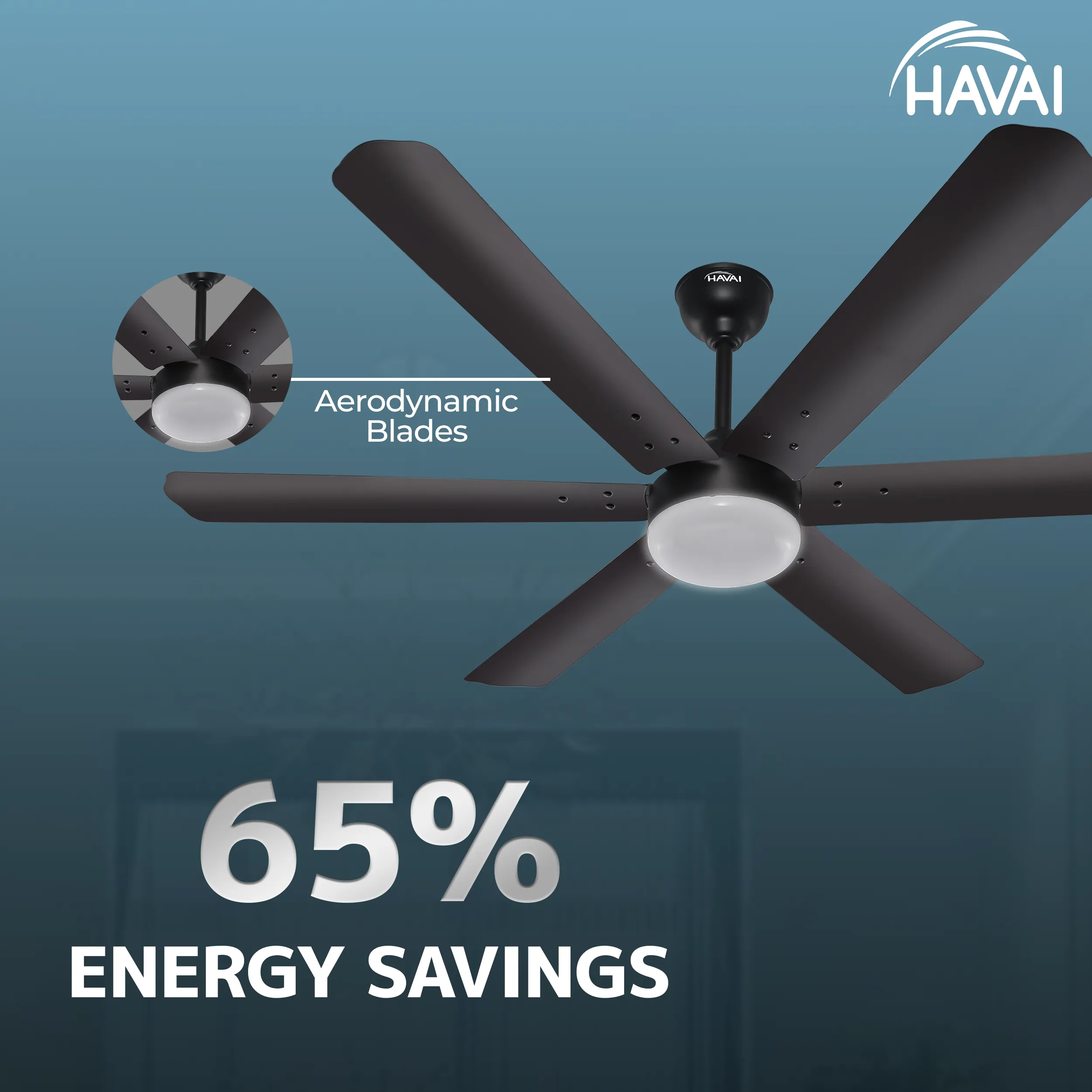 HAVAI Spinel BLDC Ceiling Fan 35W, 1200mm Blade with Remote - Smoky Brown,0.5W LED Light