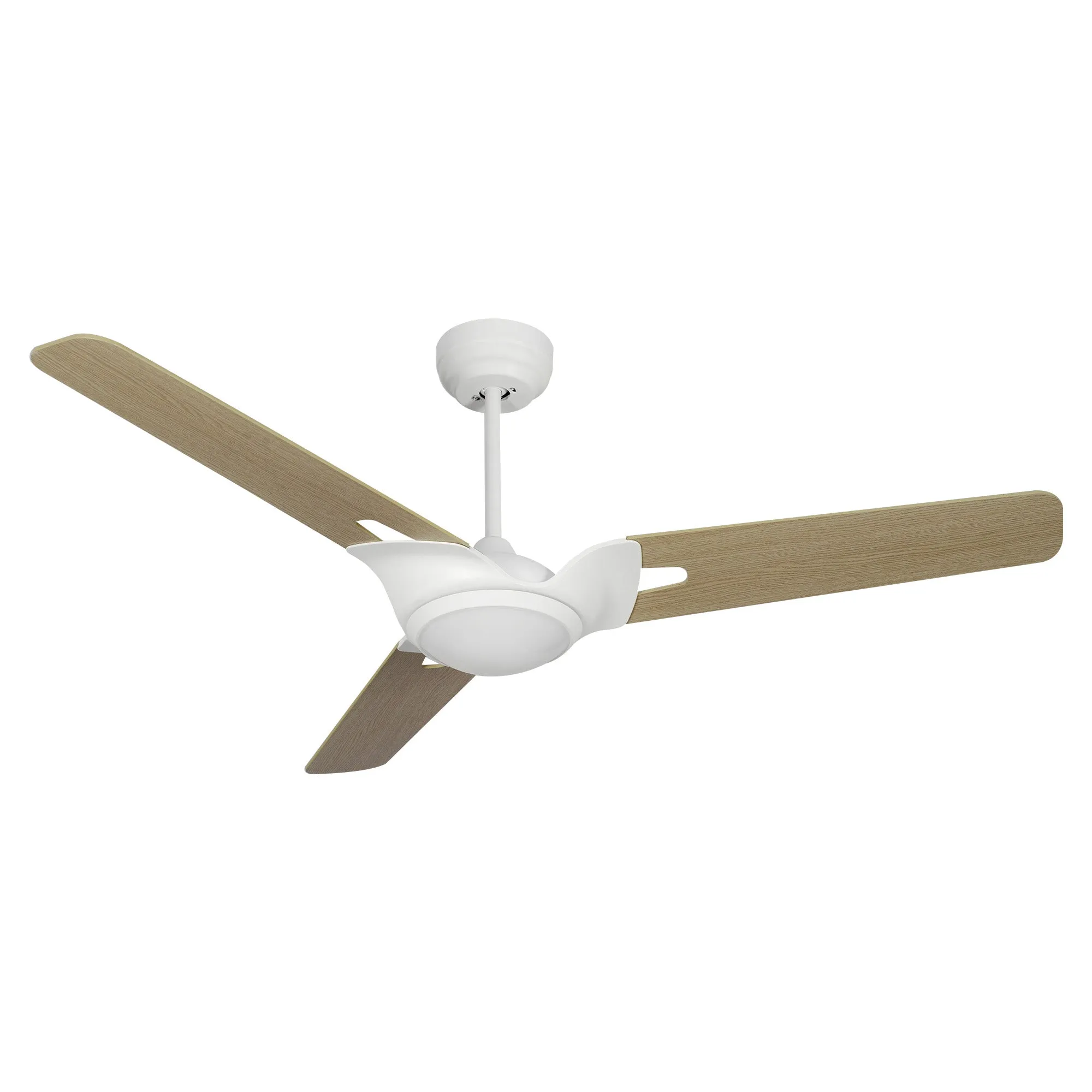 HOFFEN 52 inch 3-Blade Smart Ceiling Fan with LED Light Kit & Remote - White/Light Wood Pattern