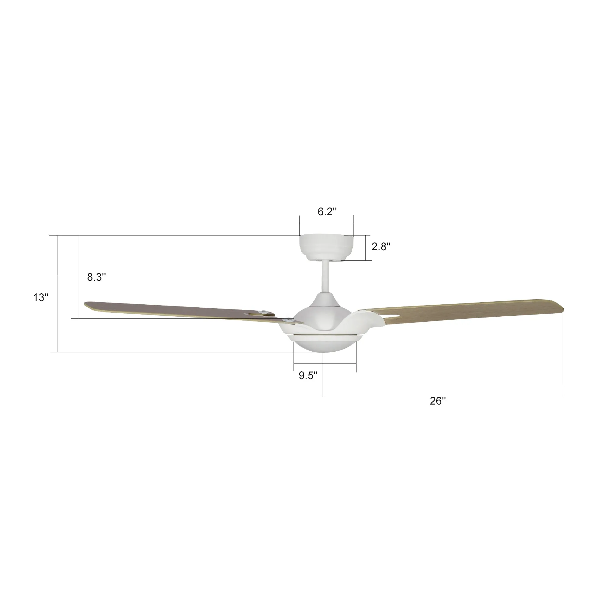 HOFFEN 52 inch 3-Blade Smart Ceiling Fan with LED Light Kit & Remote - White/Light Wood Pattern