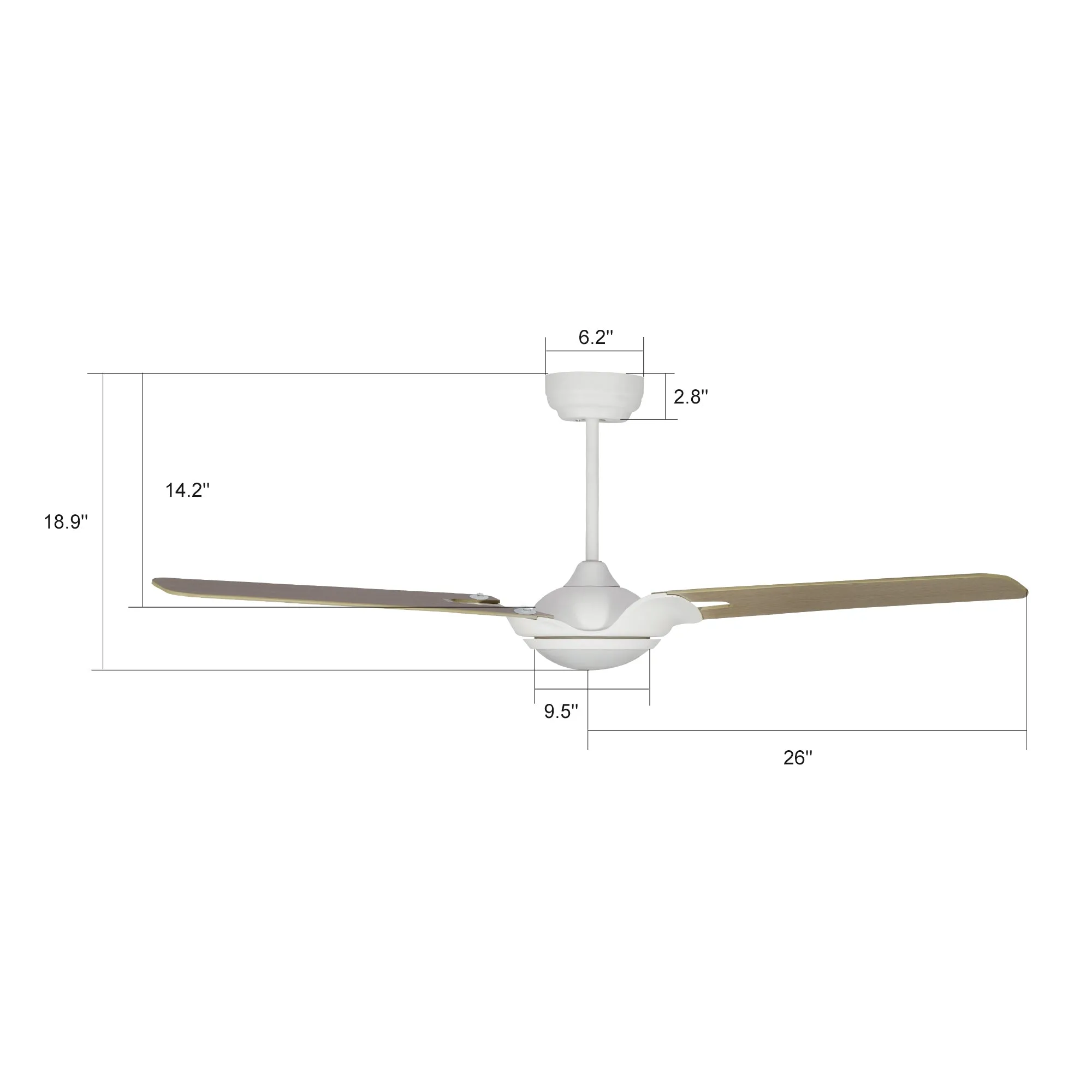 HOFFEN 52 inch 3-Blade Smart Ceiling Fan with LED Light Kit & Remote - White/Light Wood Pattern