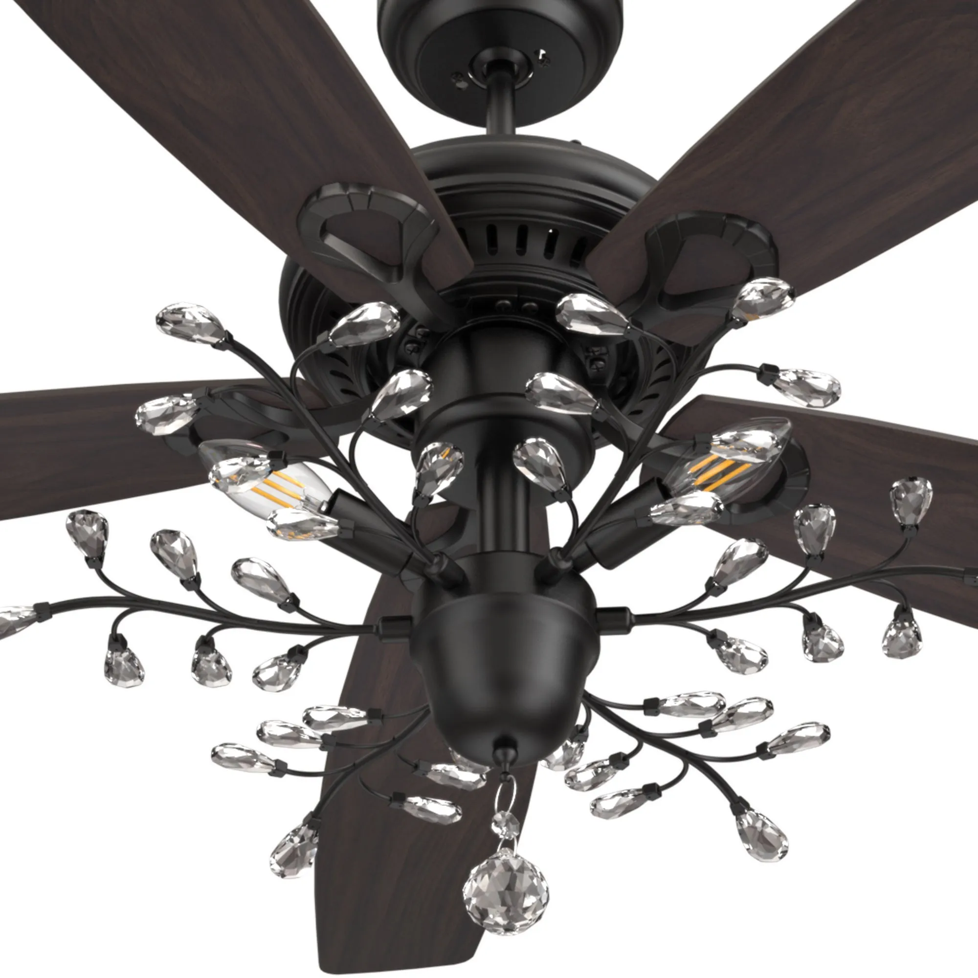 HUNTLEY 52 inch 5-Blade Crystal Ball Pendant Ceiling Fan with Light & Remote Control - Black/Light Wood & Walnut (Reversible Blades)