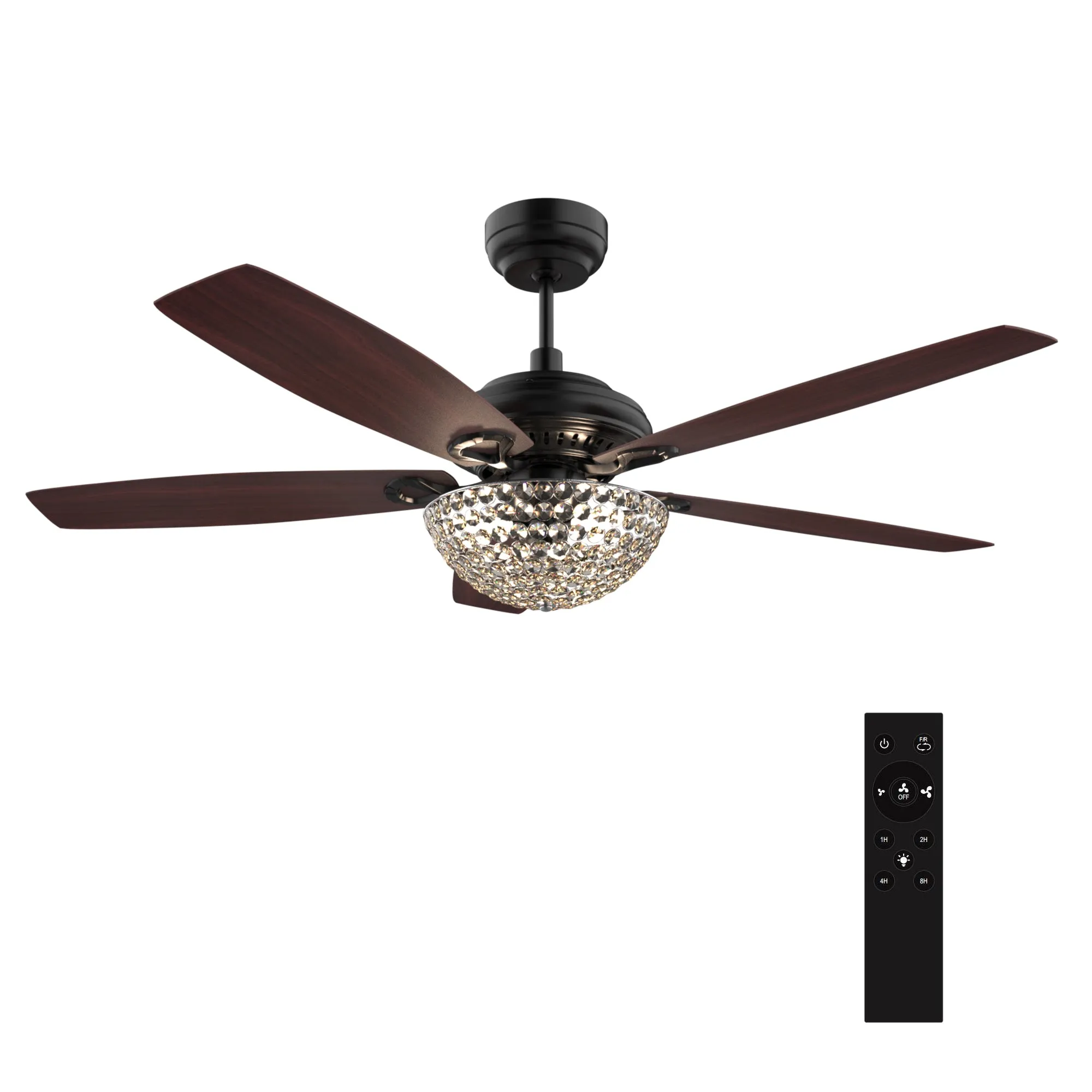 HUNTLEY 56 inch 5-Blade Crystal Ceiling Fan with Light & Remote Control - Black/Rosewood