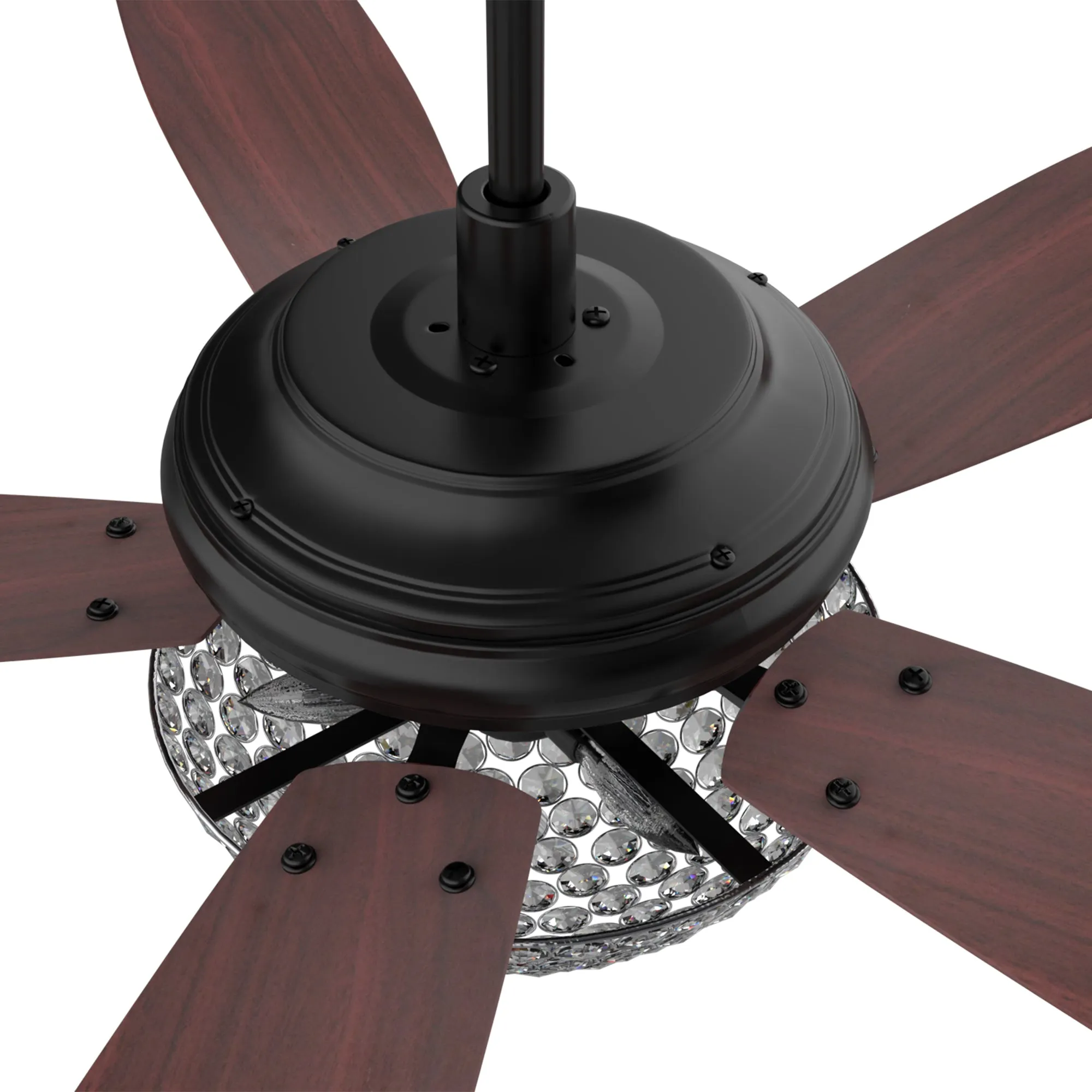 HUNTLEY 56 inch 5-Blade Crystal Ceiling Fan with Light & Remote Control - Black/Rosewood