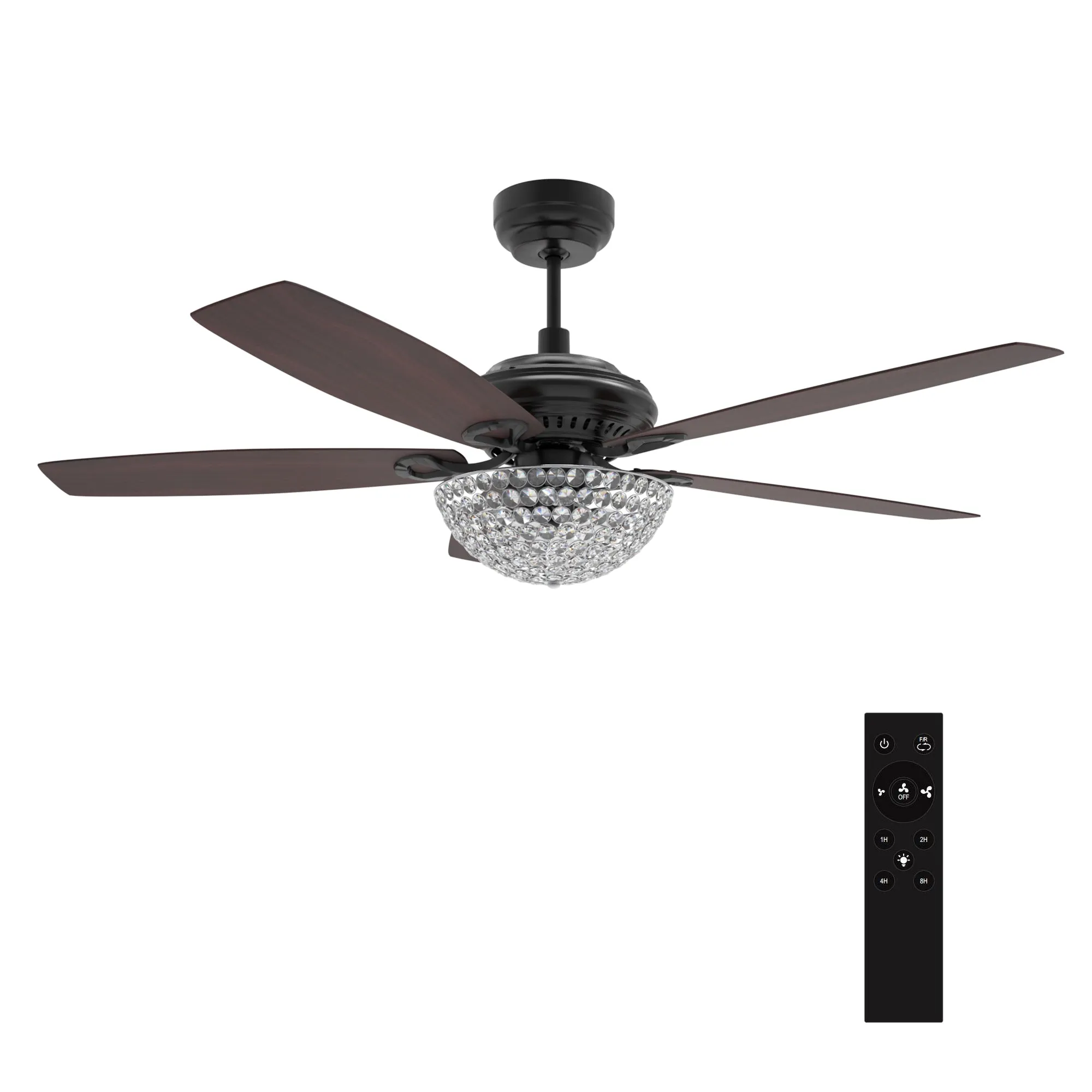 HUNTLEY 56 inch 5-Blade Crystal Ceiling Fan with Light & Remote Control - Black/Rosewood