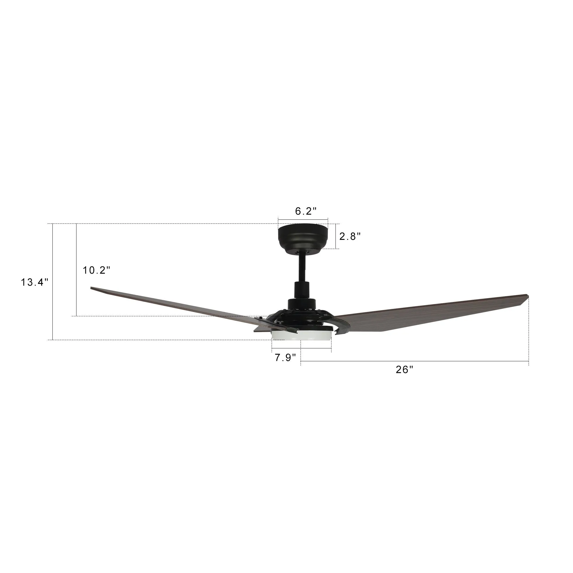 KAJ 52 inch 3-Blade Smart Ceiling Fan with LED Light Kit & Remote-Black/Walnut Playwood