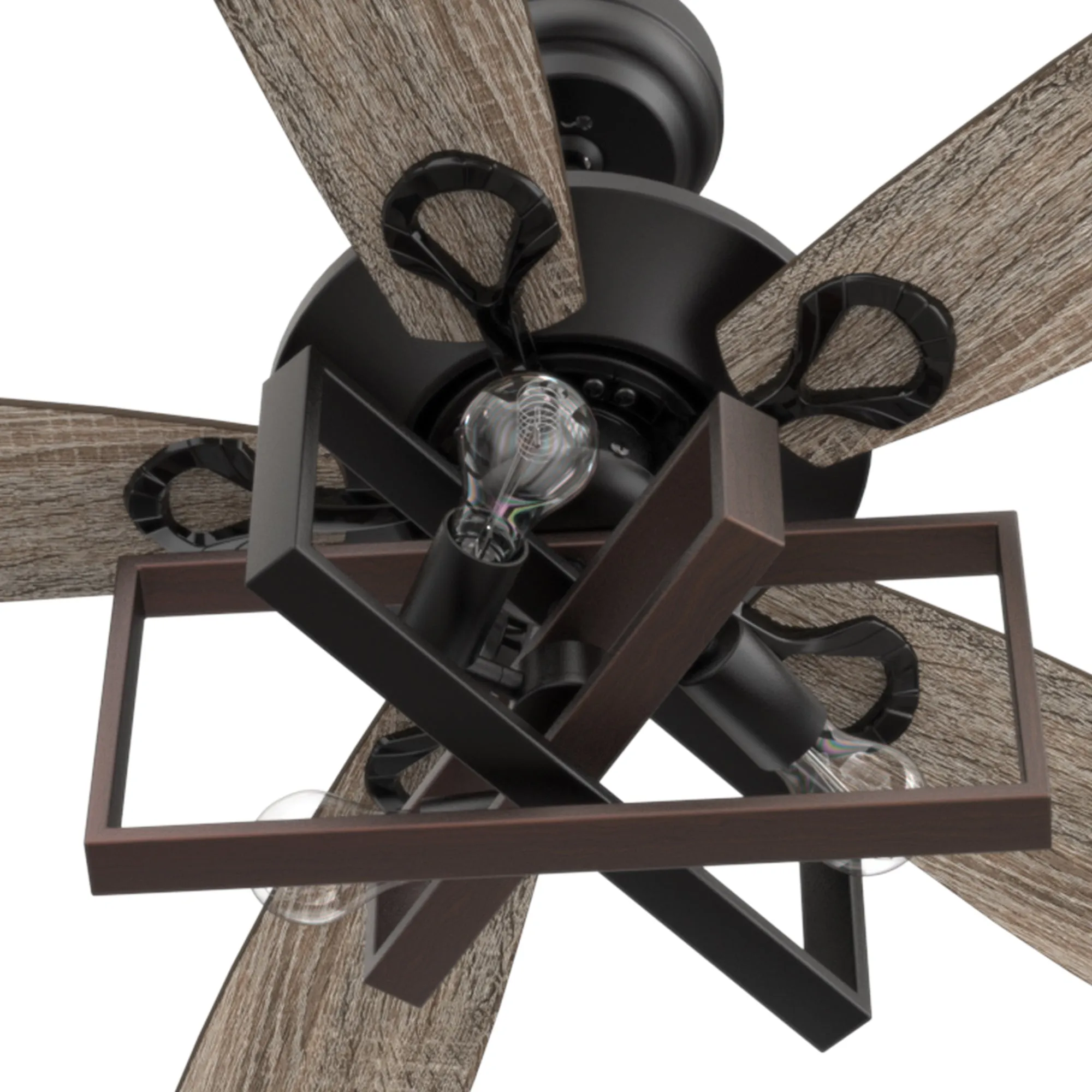 KARSON 52 inch 5-Blade Ceiling Fan with Light & Remote, Industrial Cage - Black/Dark Wood (Reversible Blades)