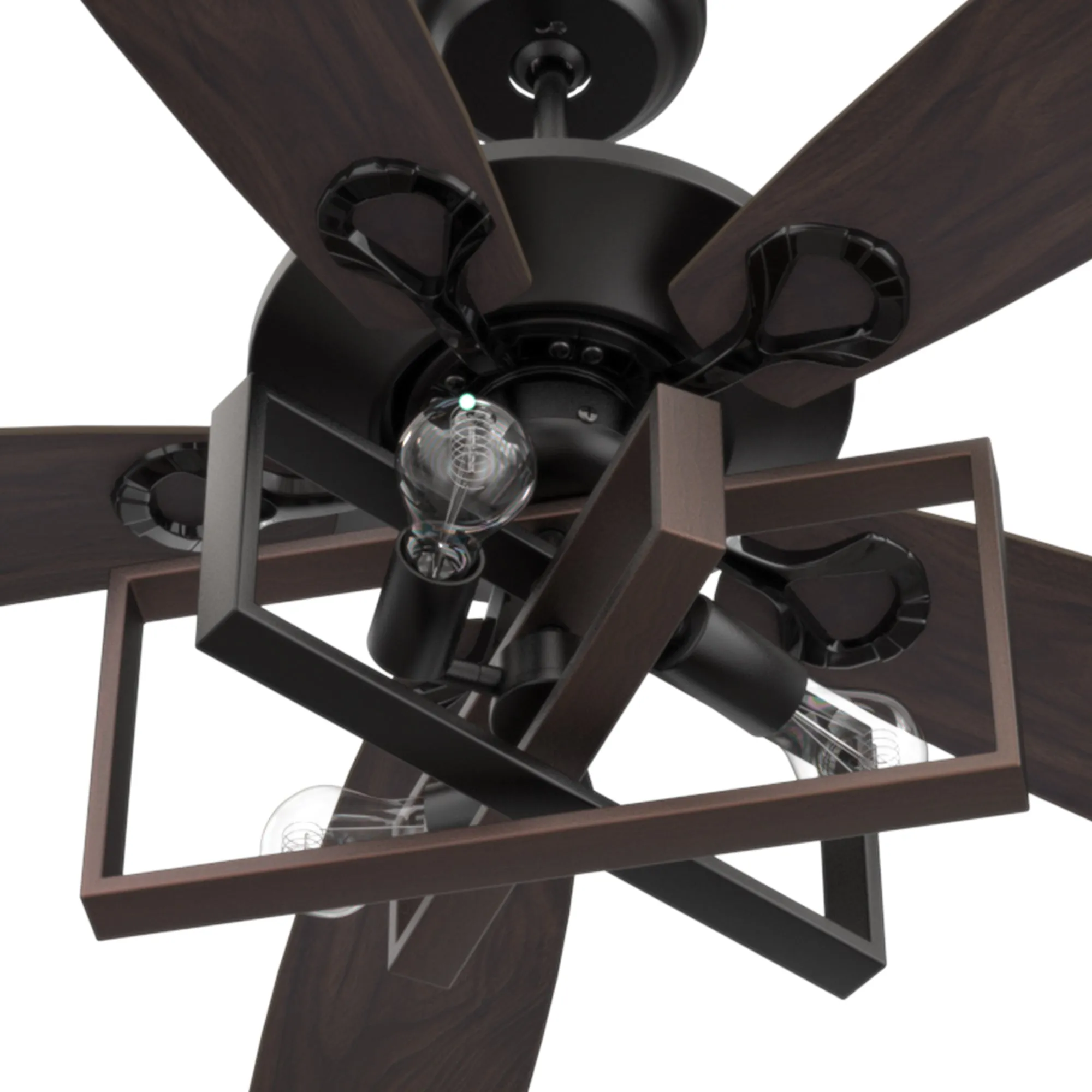 KARSON 52 inch 5-Blade Ceiling Fan with Light & Remote, Industrial Cage - Black/Dark Wood (Reversible Blades)