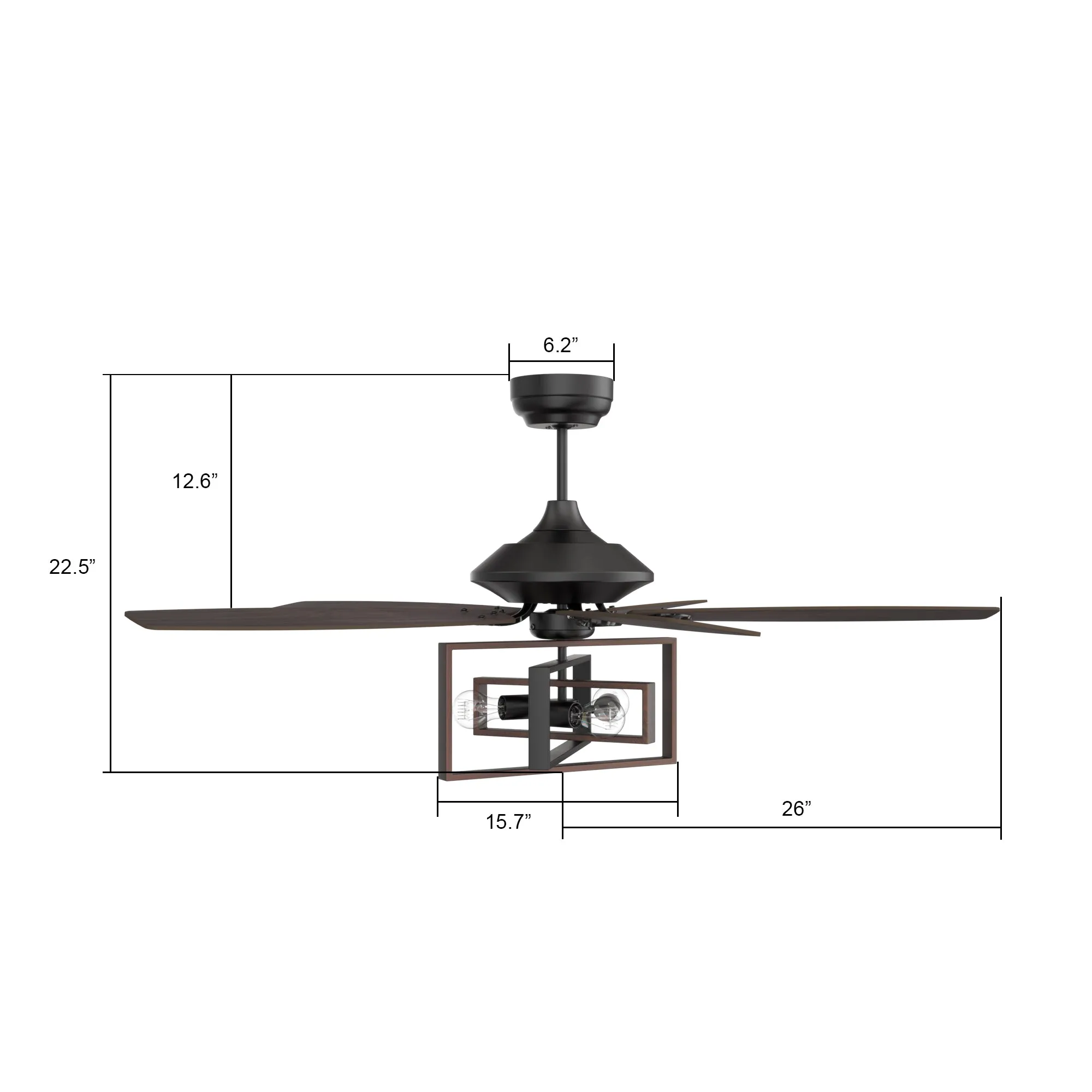 KARSON 52 inch 5-Blade Ceiling Fan with Light & Remote, Industrial Cage - Black/Dark Wood (Reversible Blades)