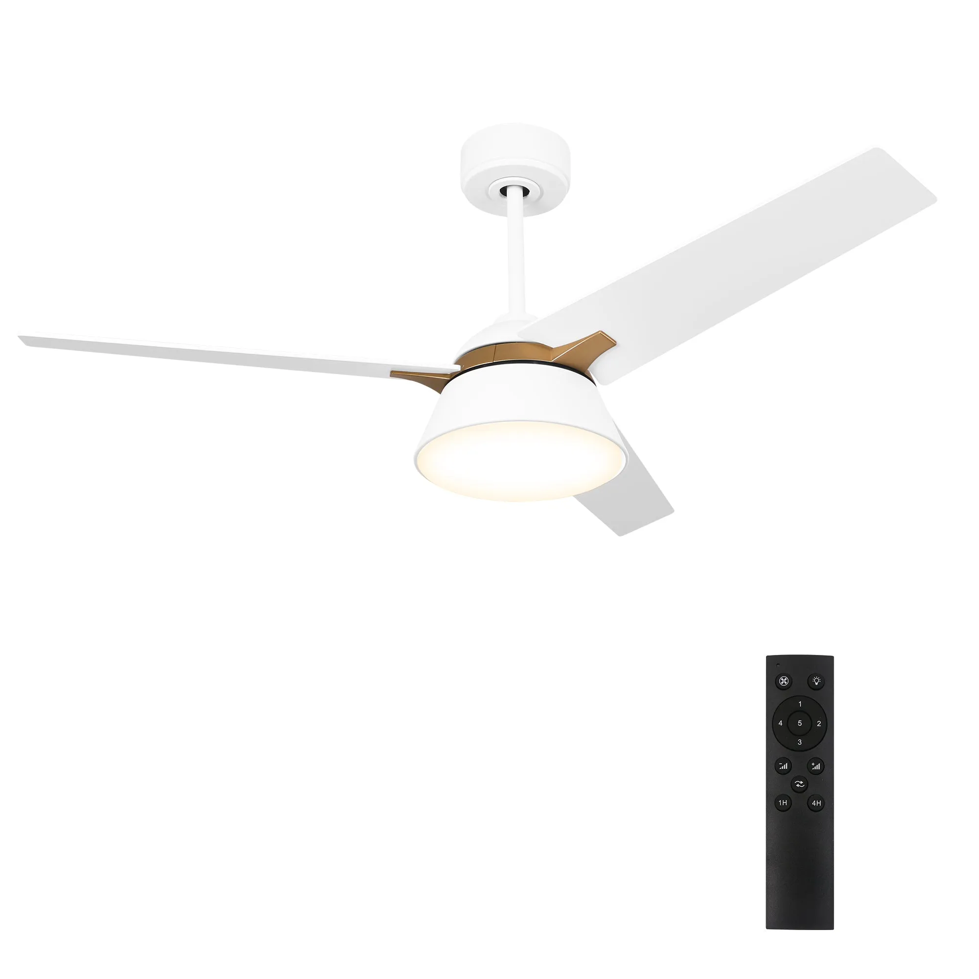 KENORA 48 inch 3-Blade Ceiling Fan with LED Light Kit & Remote Control - White/White (Gold Detail)