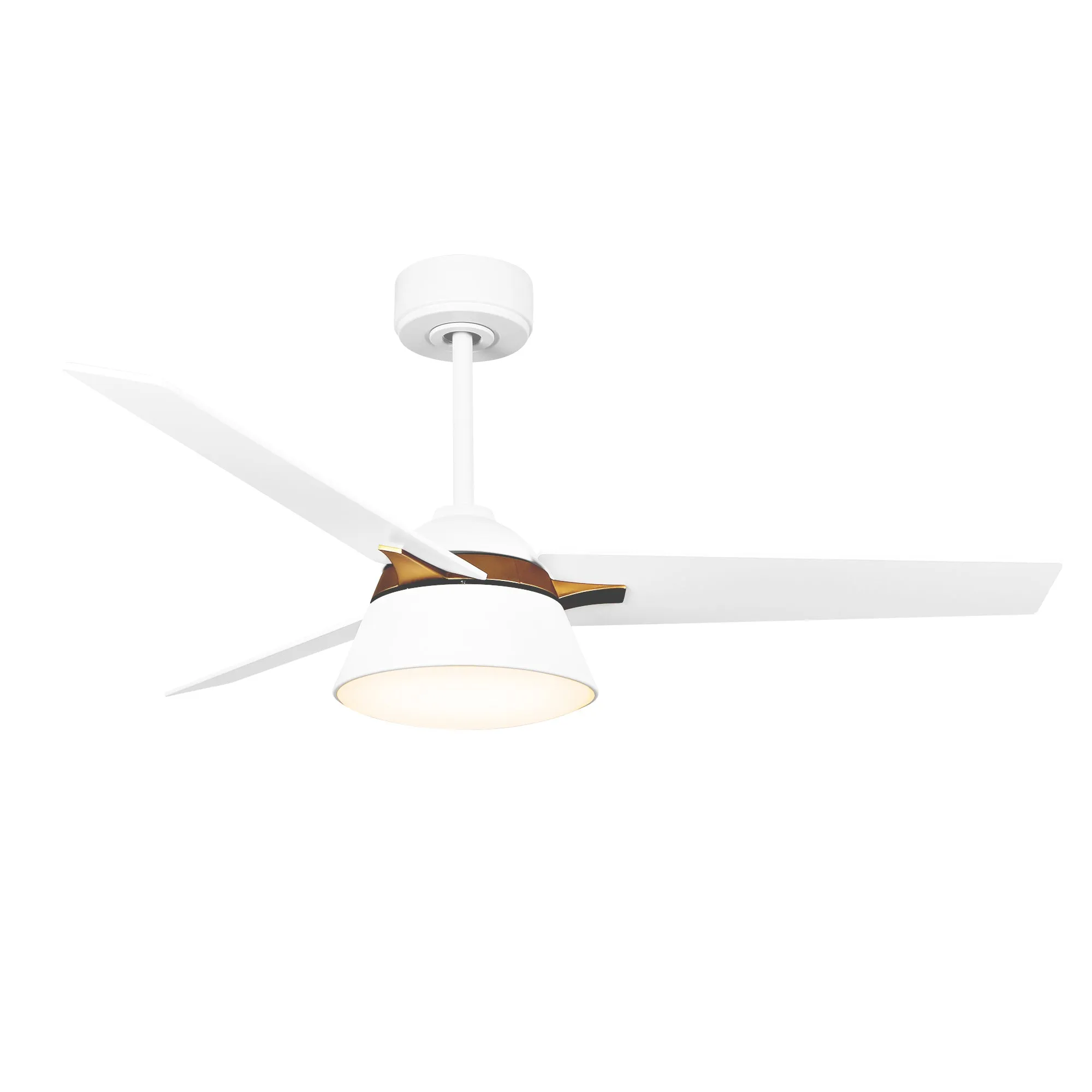 KENORA 48 inch 3-Blade Ceiling Fan with LED Light Kit & Remote Control - White/White (Gold Detail)