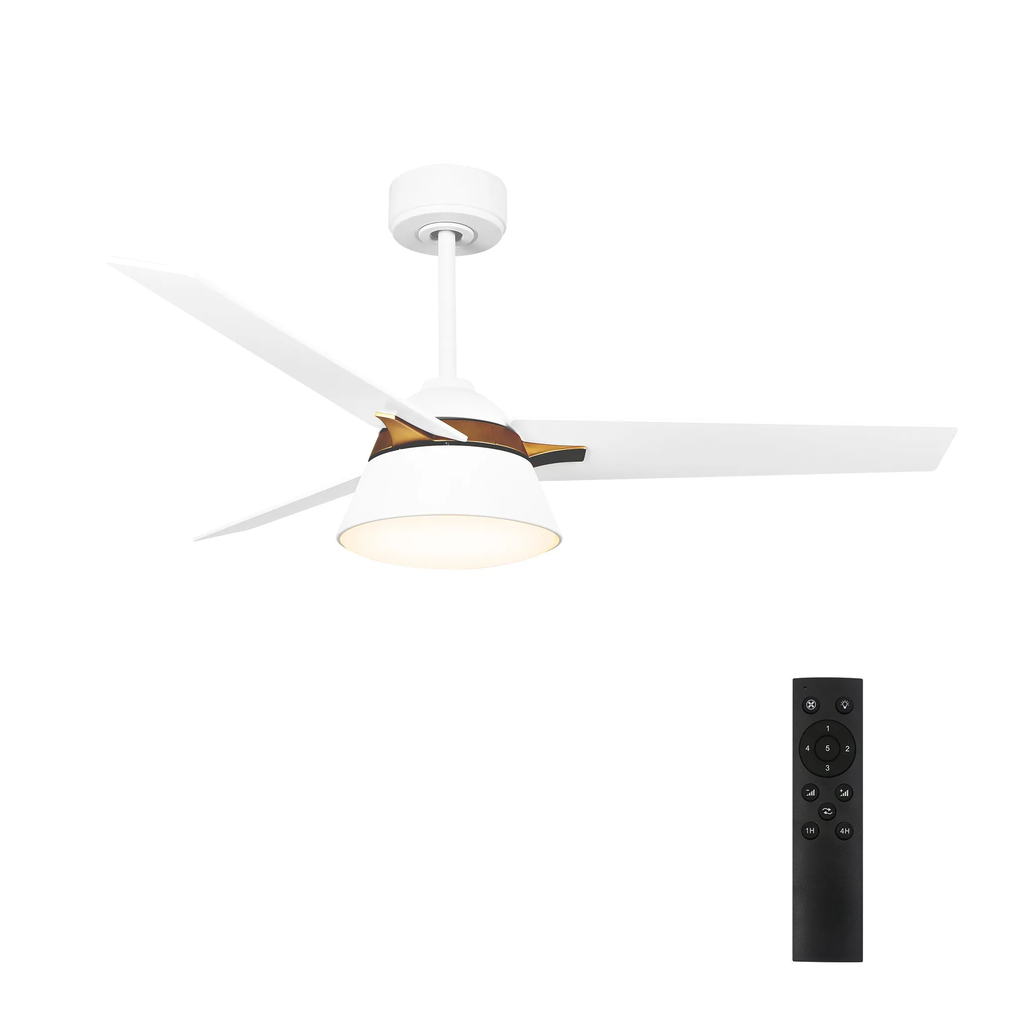 KENORA 48 inch 3-Blade Ceiling Fan with LED Light Kit & Remote Control - White/White (Gold Detail)