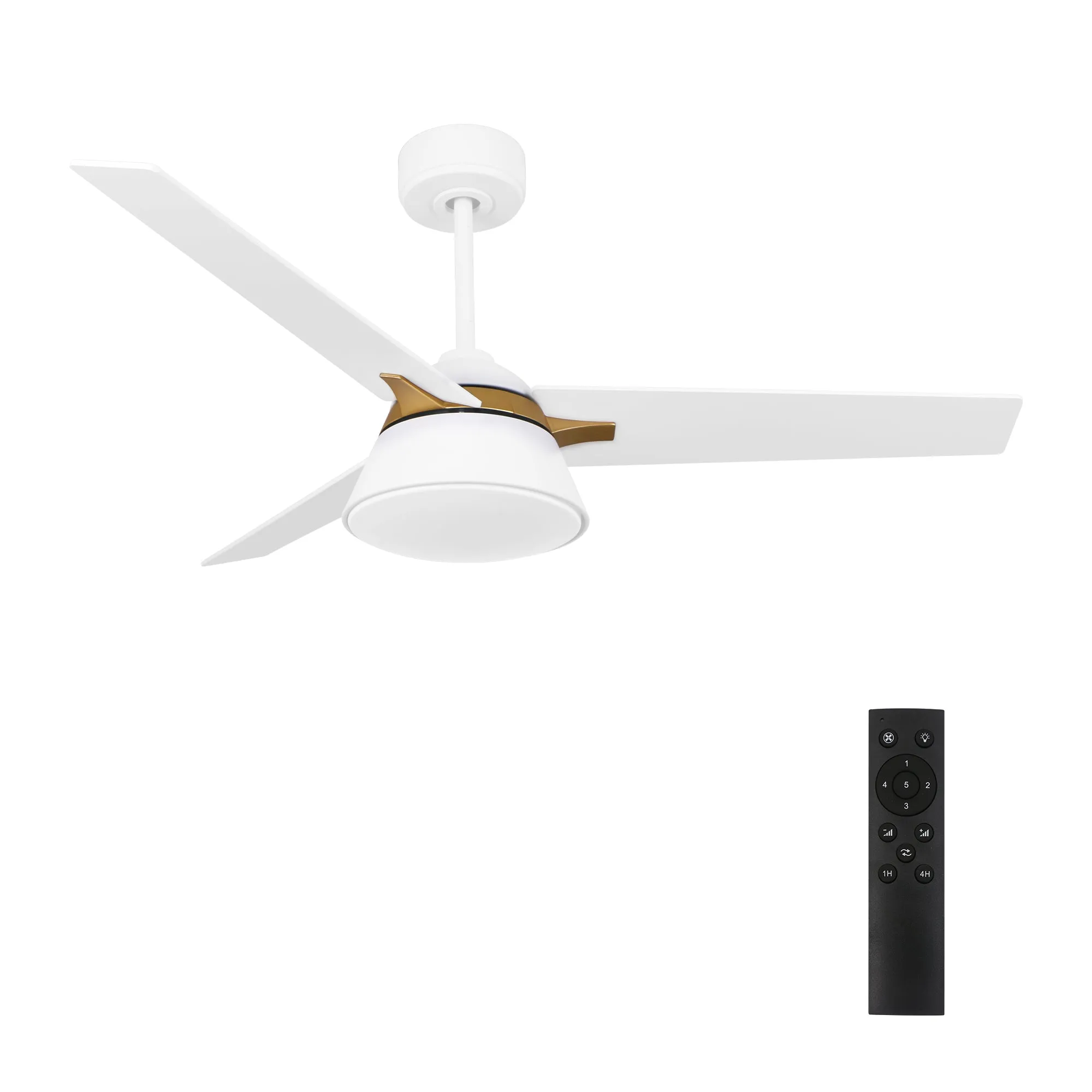 KENORA 48 inch 3-Blade Ceiling Fan with LED Light Kit & Remote Control - White/White (Gold Detail)