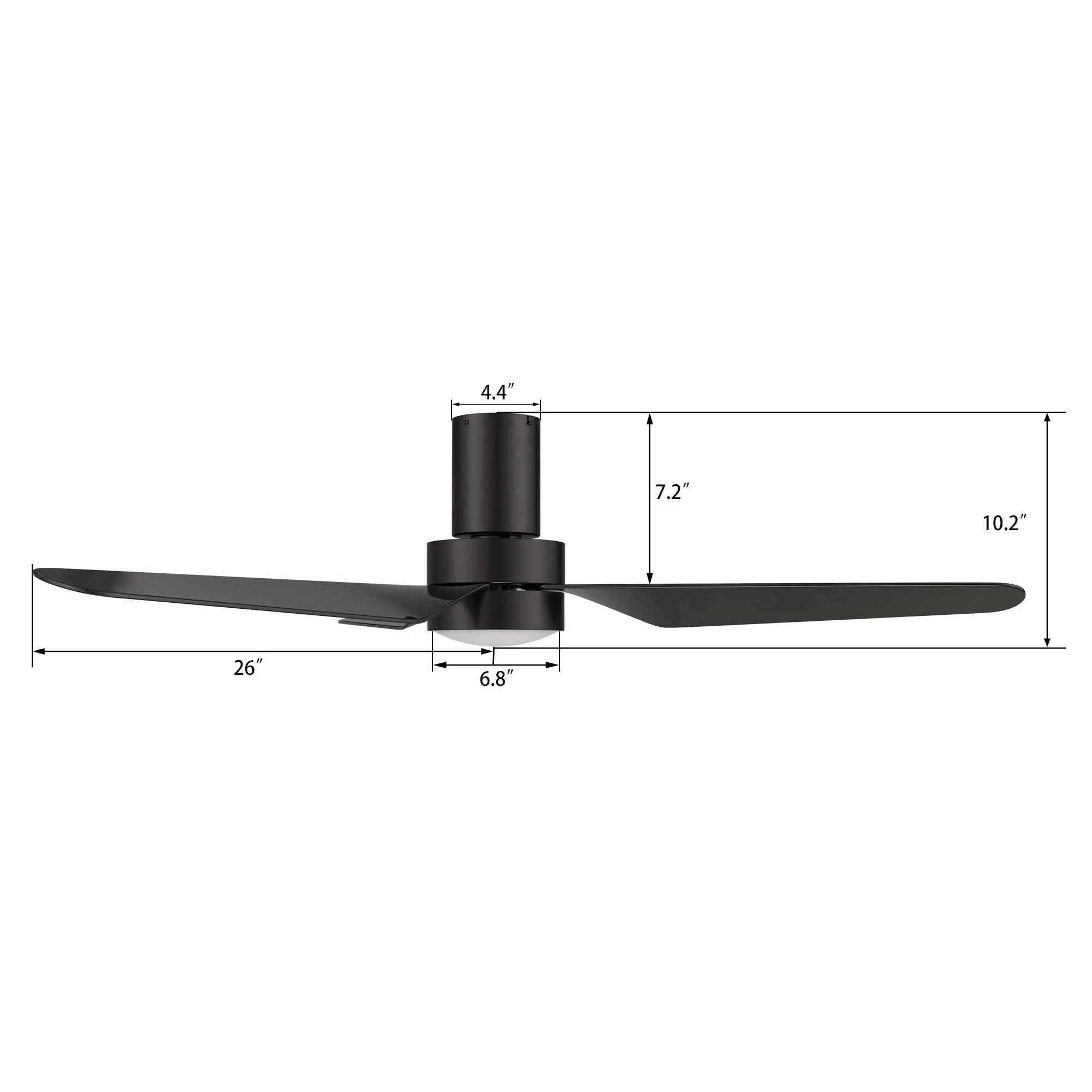 MADRID 52 inch 3-Blade Flush Mount Smart Ceiling Fan with LED Light Kit & Remote- Black/Black