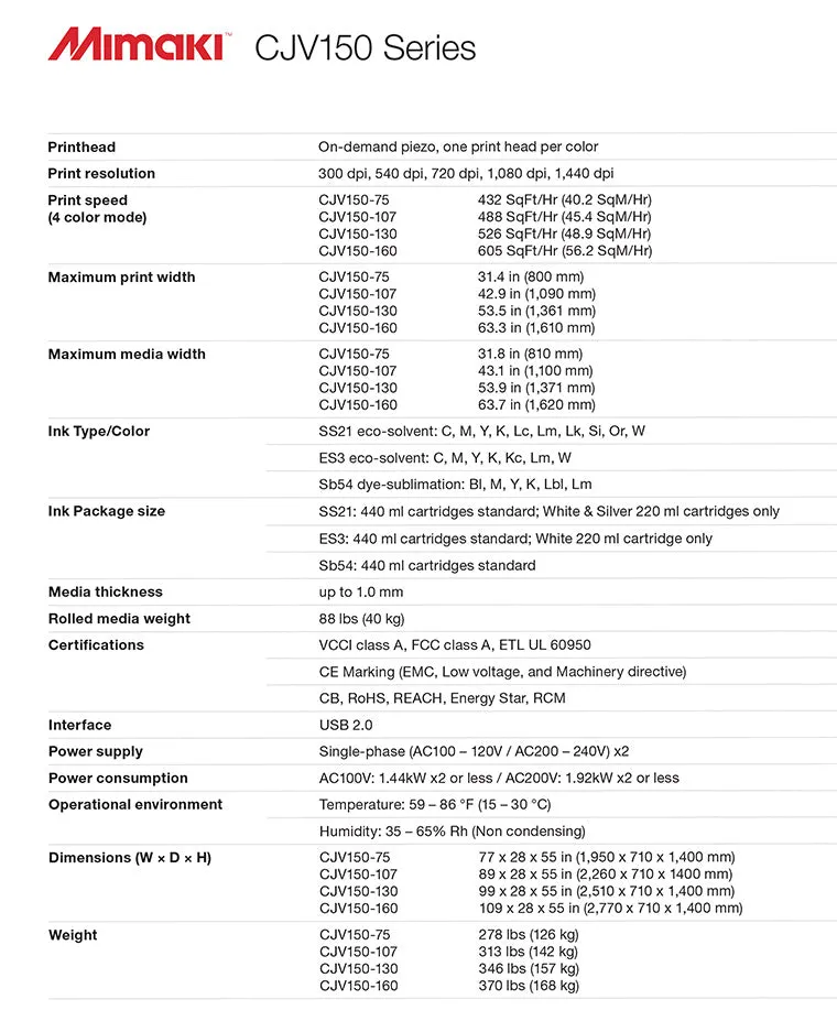Mimaki CJV150 Integrated Printer/Cutter