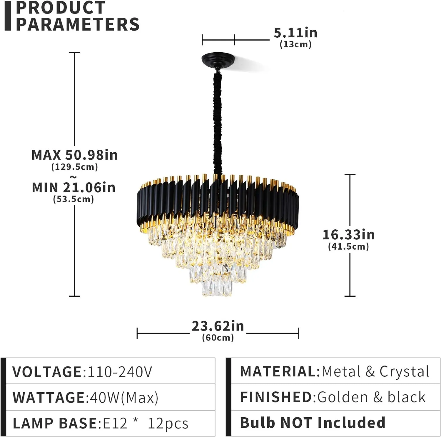 Modern Crystal Chandeliers 5 Tier, Round Crystal Chandeliers Light Fixture 12 Lights