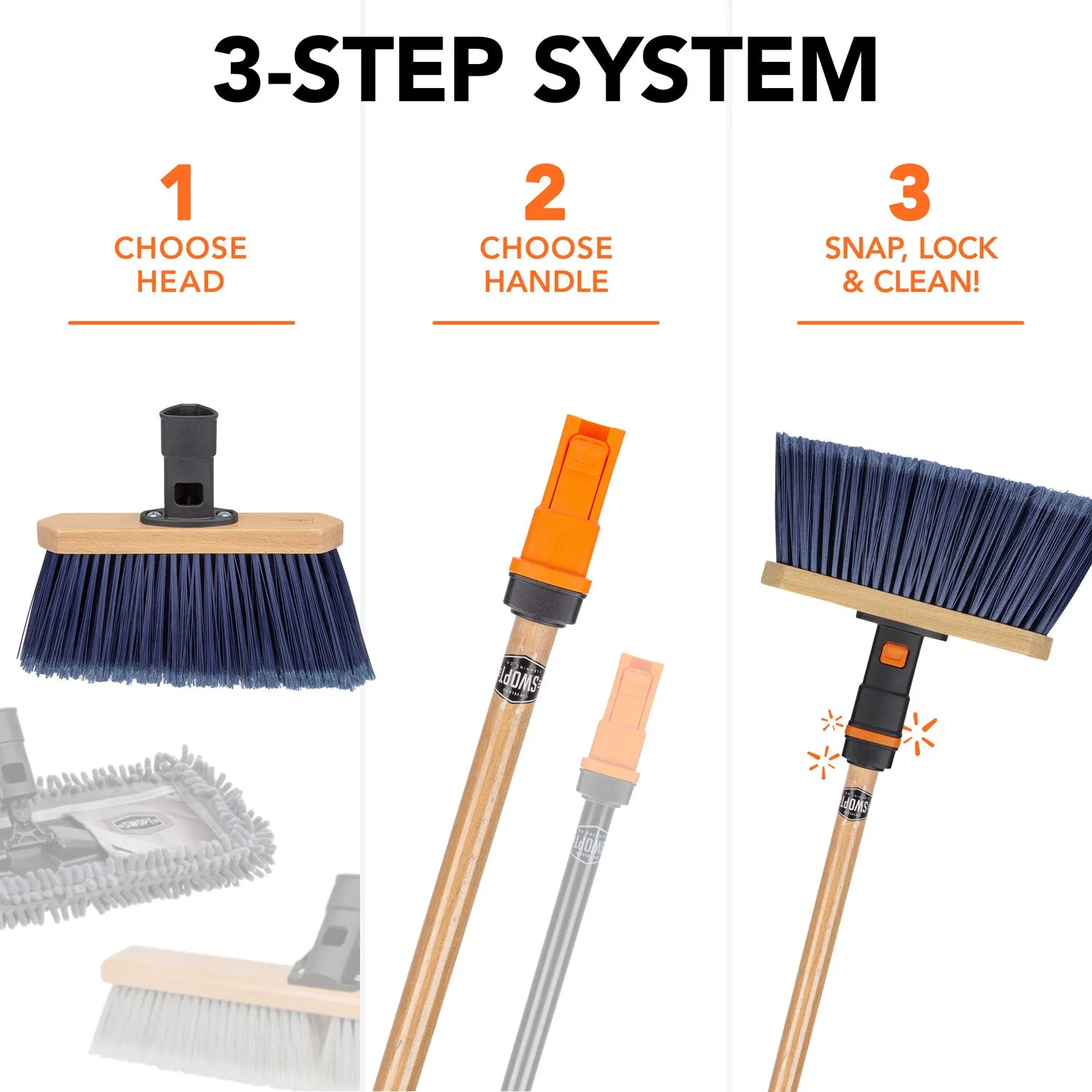 Multi-Surface Push Broom Head and Squeegee Head Bundle with Handle