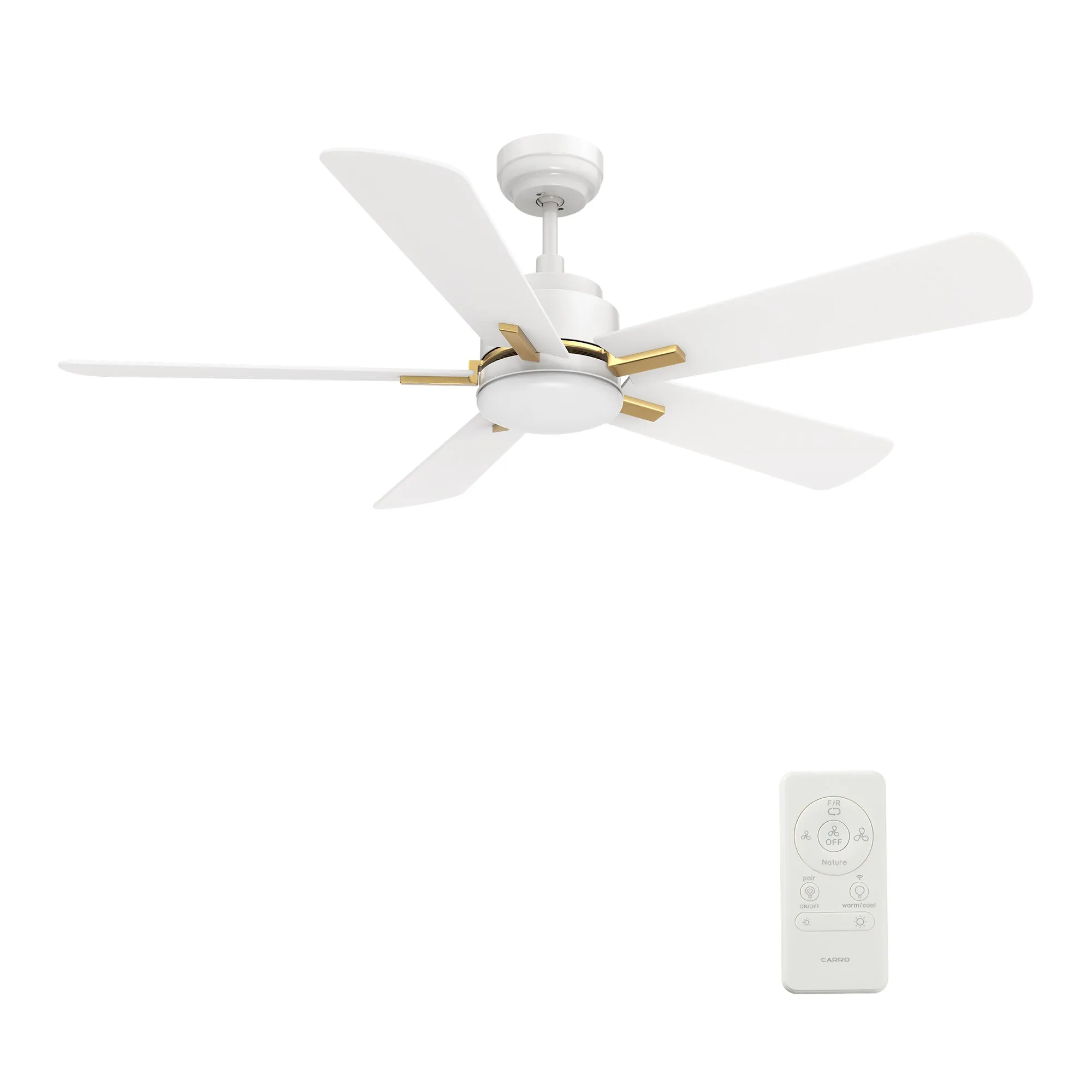 OLINDA 52 inch 5-Blade Smart Ceiling Fan with LED Light Kit & Remote- White/White (Gold Detail)