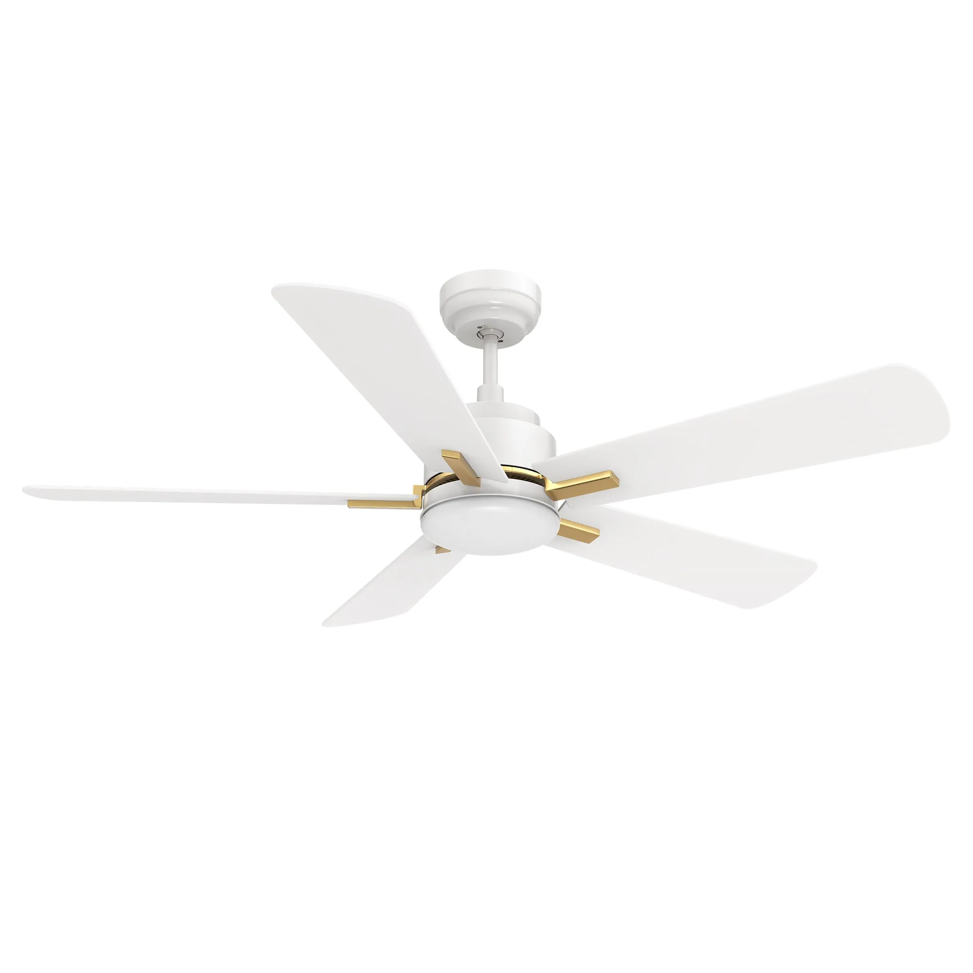 OLINDA 52 inch 5-Blade Smart Ceiling Fan with LED Light Kit & Remote- White/White (Gold Detail)