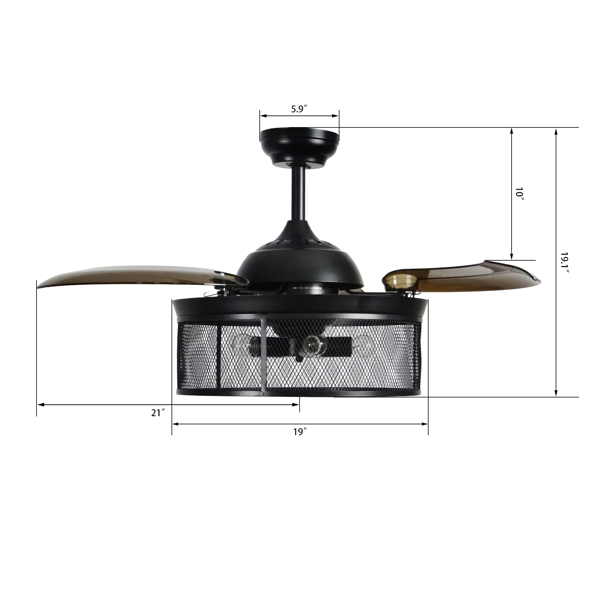 PALOMA 42 inch 3-Blade Retractable Blades Smart Ceiling Fan with Wall Switch - Black/Dark Brown