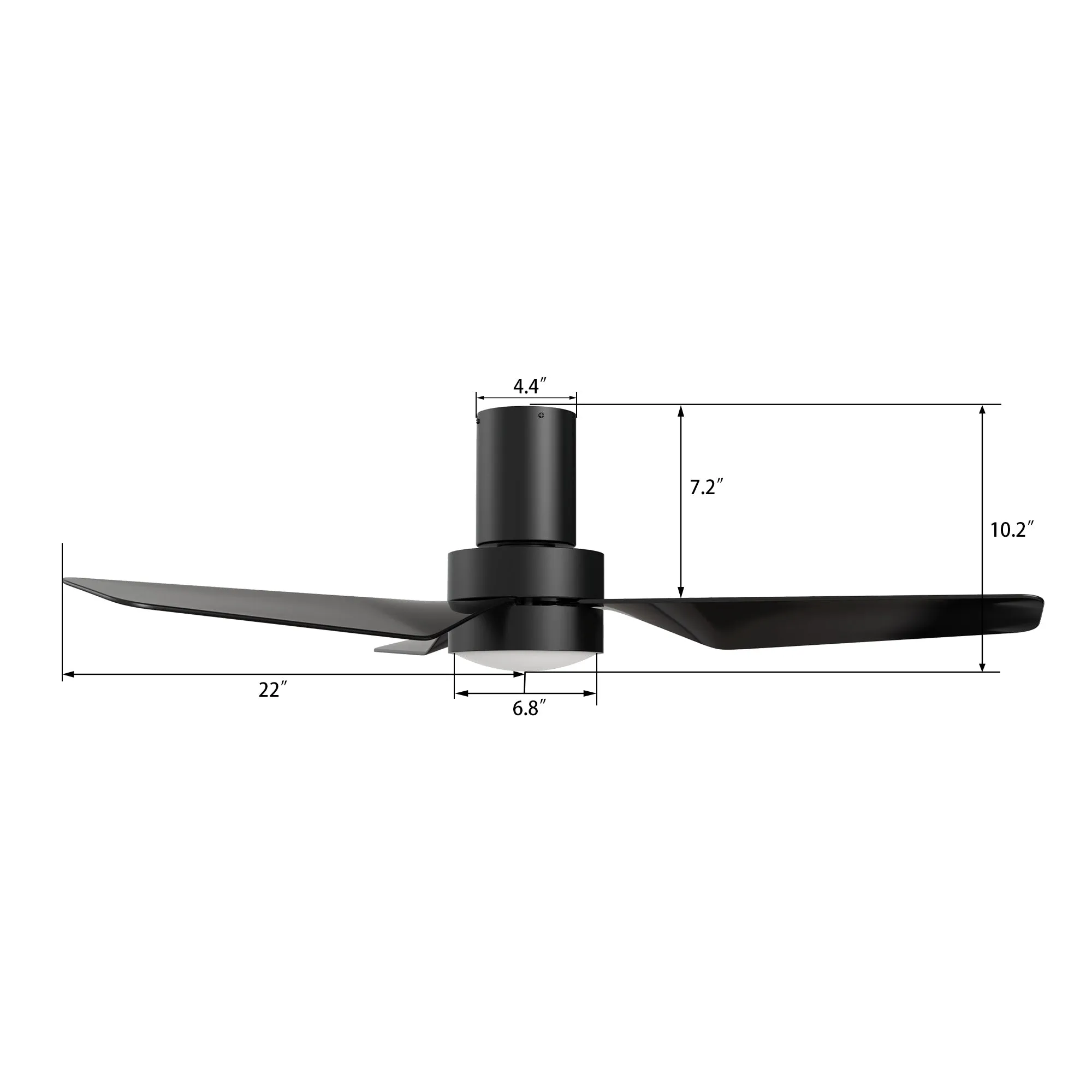 PORTER 44 inch 3-Blade Flush Mount Smart Ceiling Fan with LED Light Kit & Remote- Black/Black