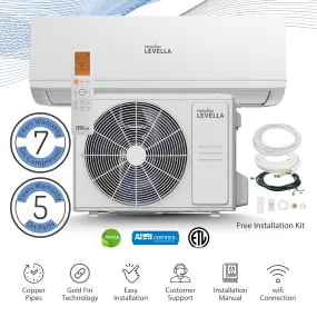 Premium Levella® 12,000 BTU 16 SEER2 Ductless Mini-Split Inverter  Air Conditioner Only Cold System Full Set 230V. WIFI Included.