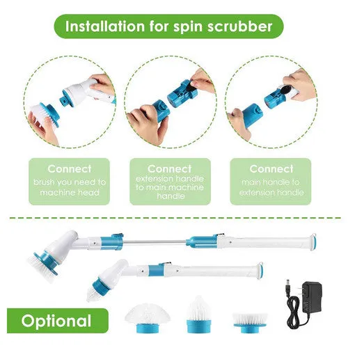 Rechargeable Cordless Spin Scrubber Set with 15 Heads