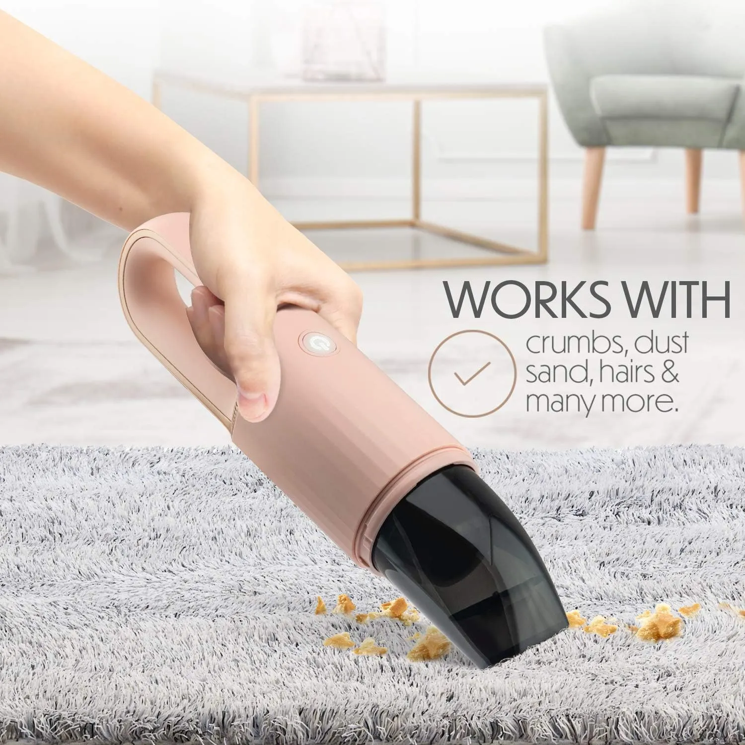 Rechargeable Portable Hand Vacuum Cleaner with USB-C Cable, for Dust Pet Hair Dirt Home Car Interior, Furniture Lightweight Easy to Use