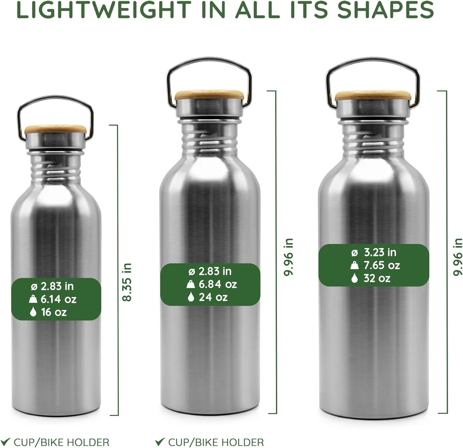 Reusable Water Bottle, Stainless Steel Non-insulated Single Wall Drinking Bottles