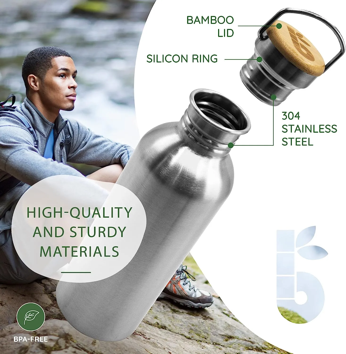 Reusable Water Bottle, Stainless Steel Non-insulated Single Wall Drinking Bottles